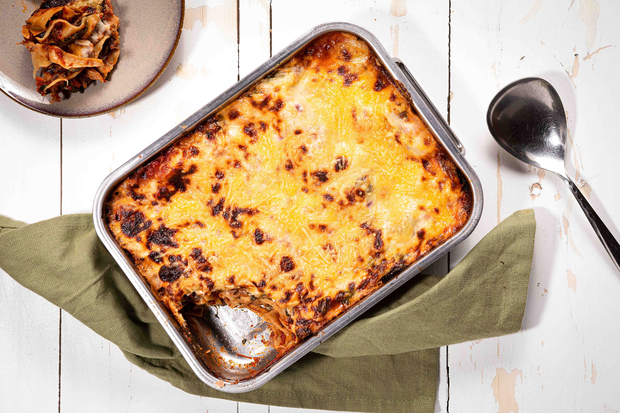 Lasagne met makreel, spinazie en tomaat