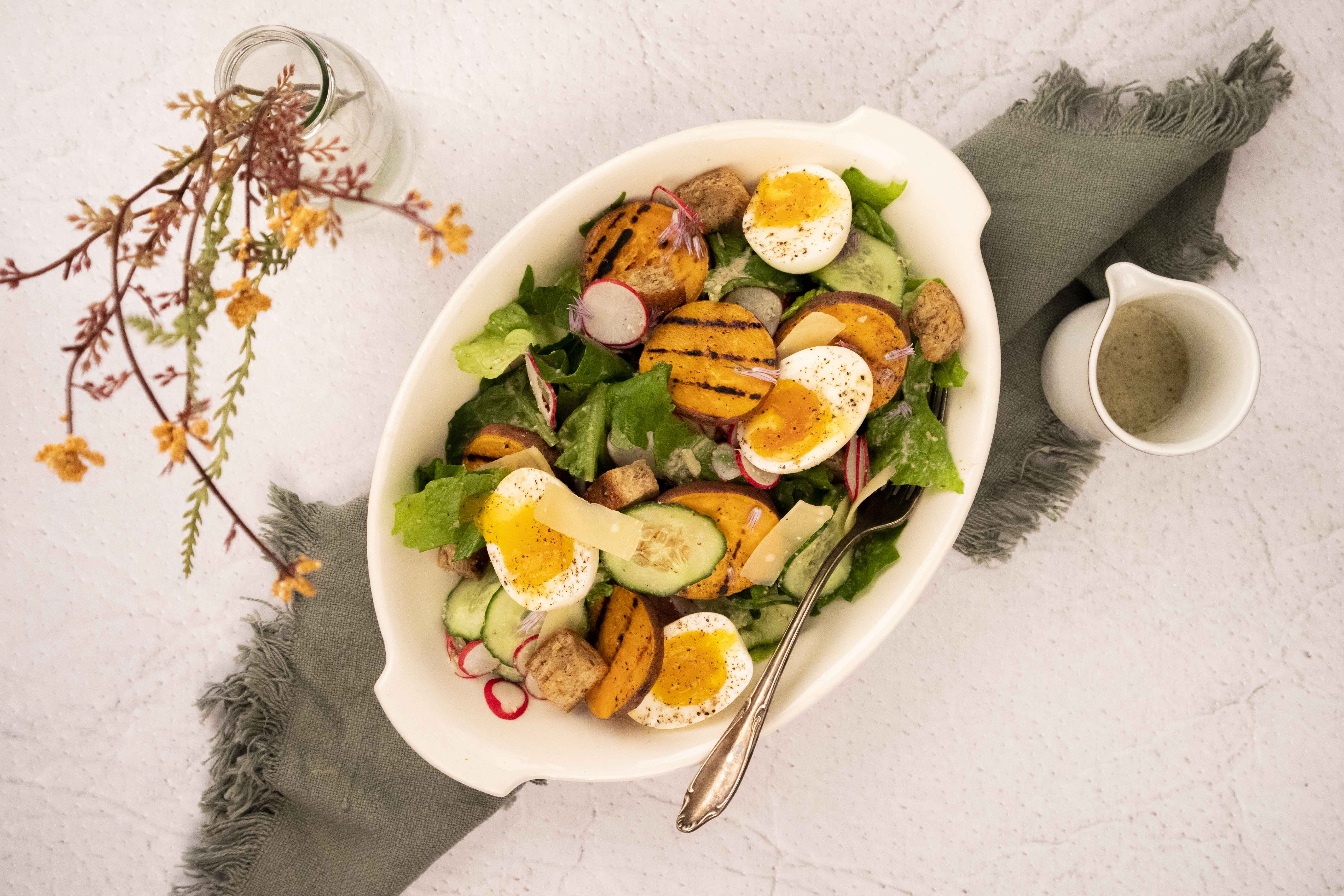 Zoete aardappel ‘Caesar salade’