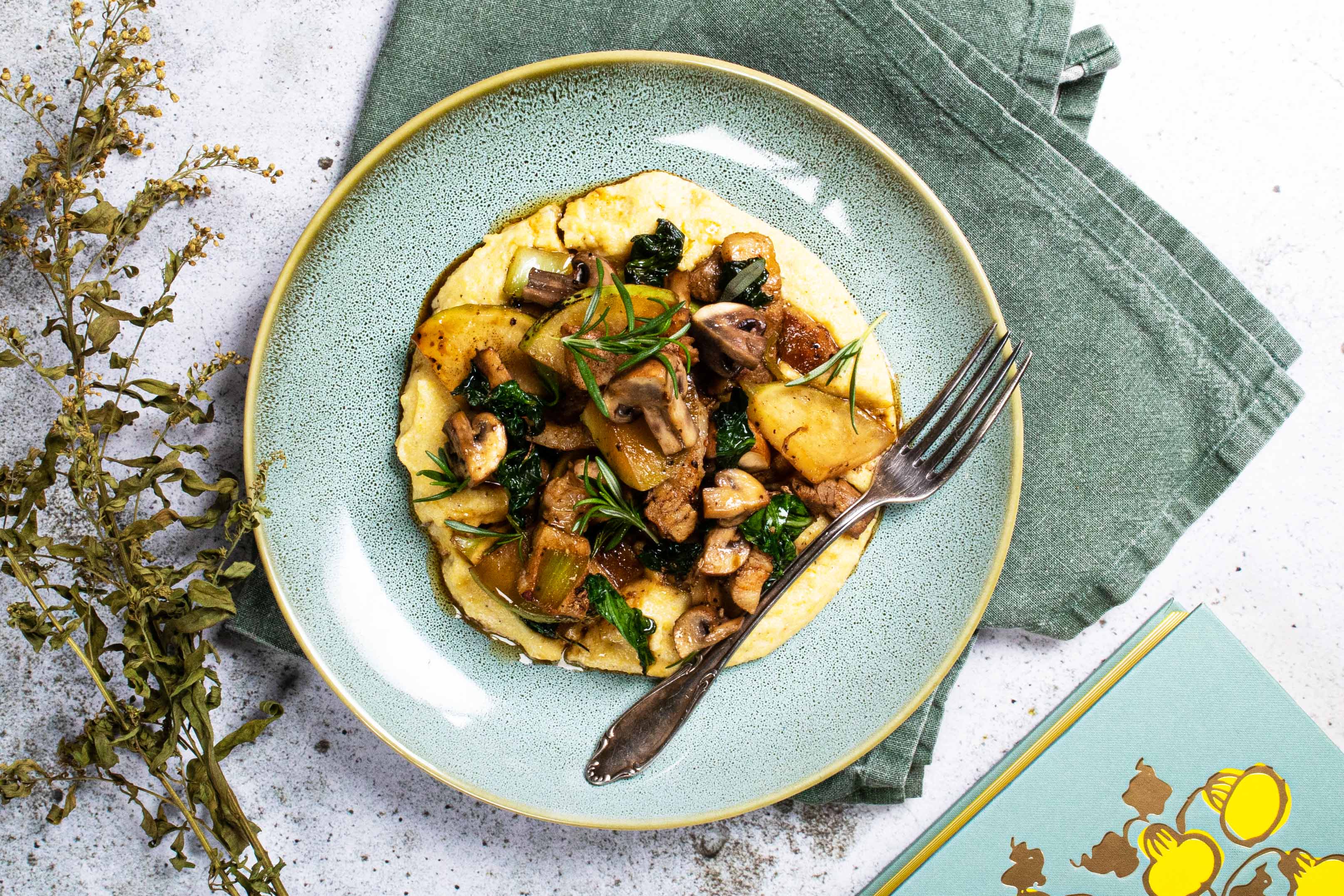 Romige polenta met champignons en spek