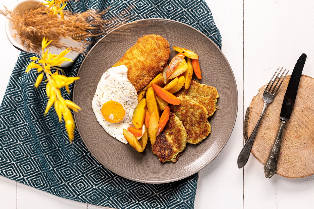 Kipschnitzel met wortel en rösti