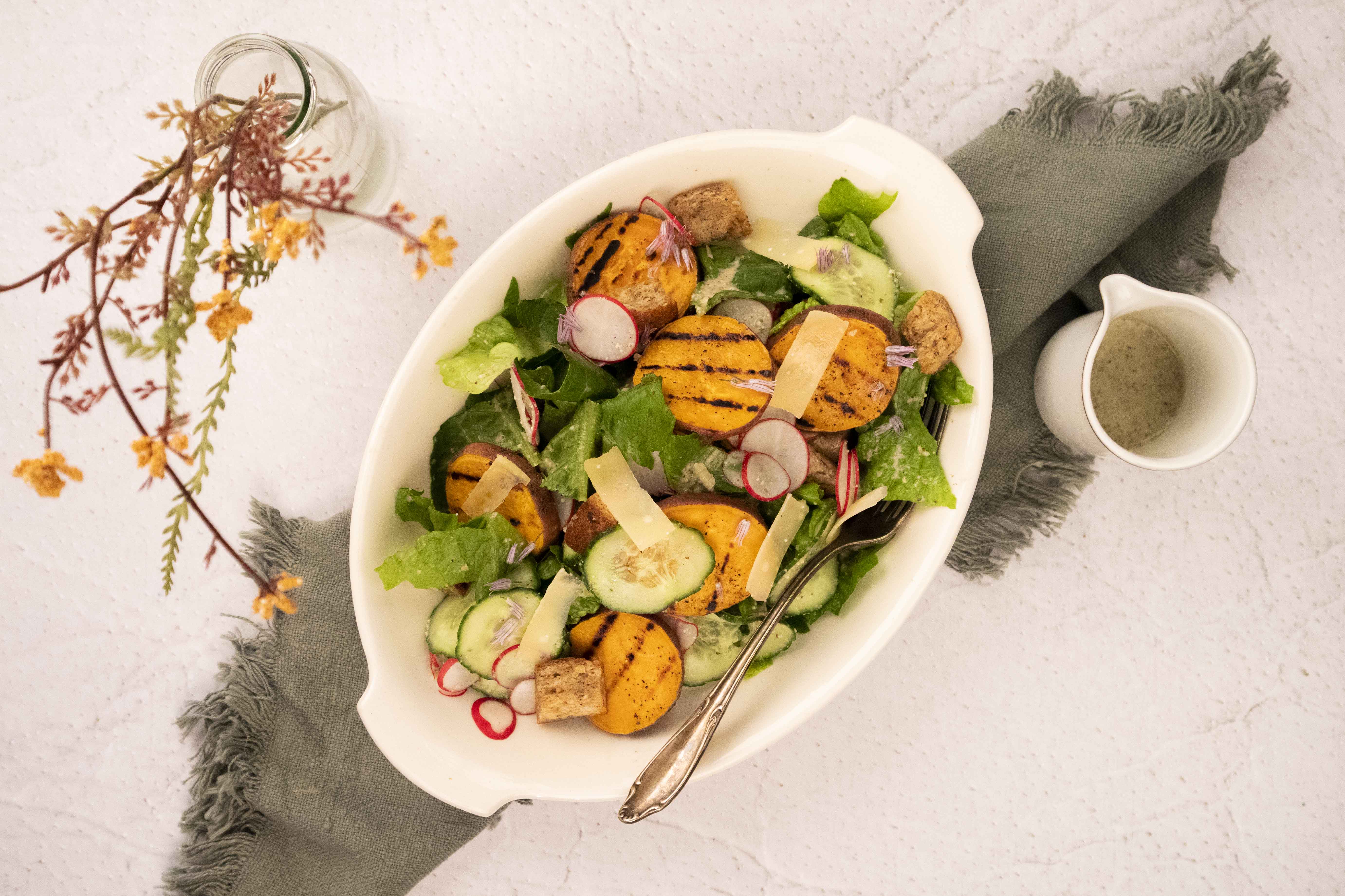 Zoete aardappel ‘Caesar salade’
