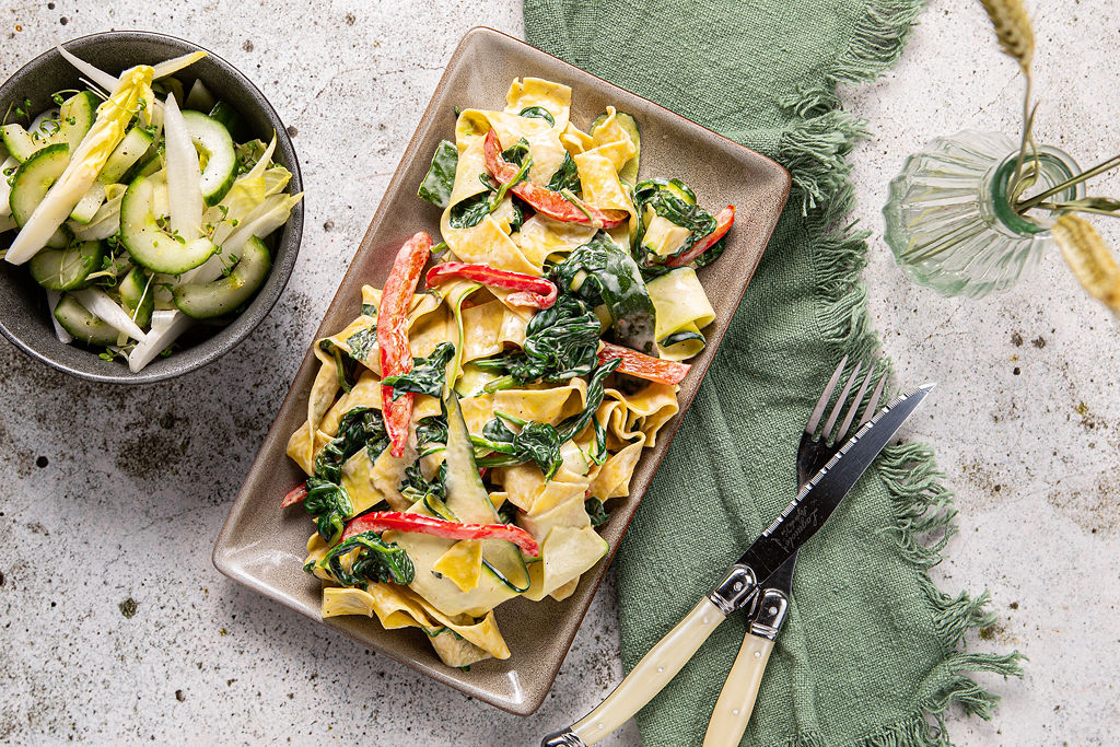 Courgettepasta met romige spinazie