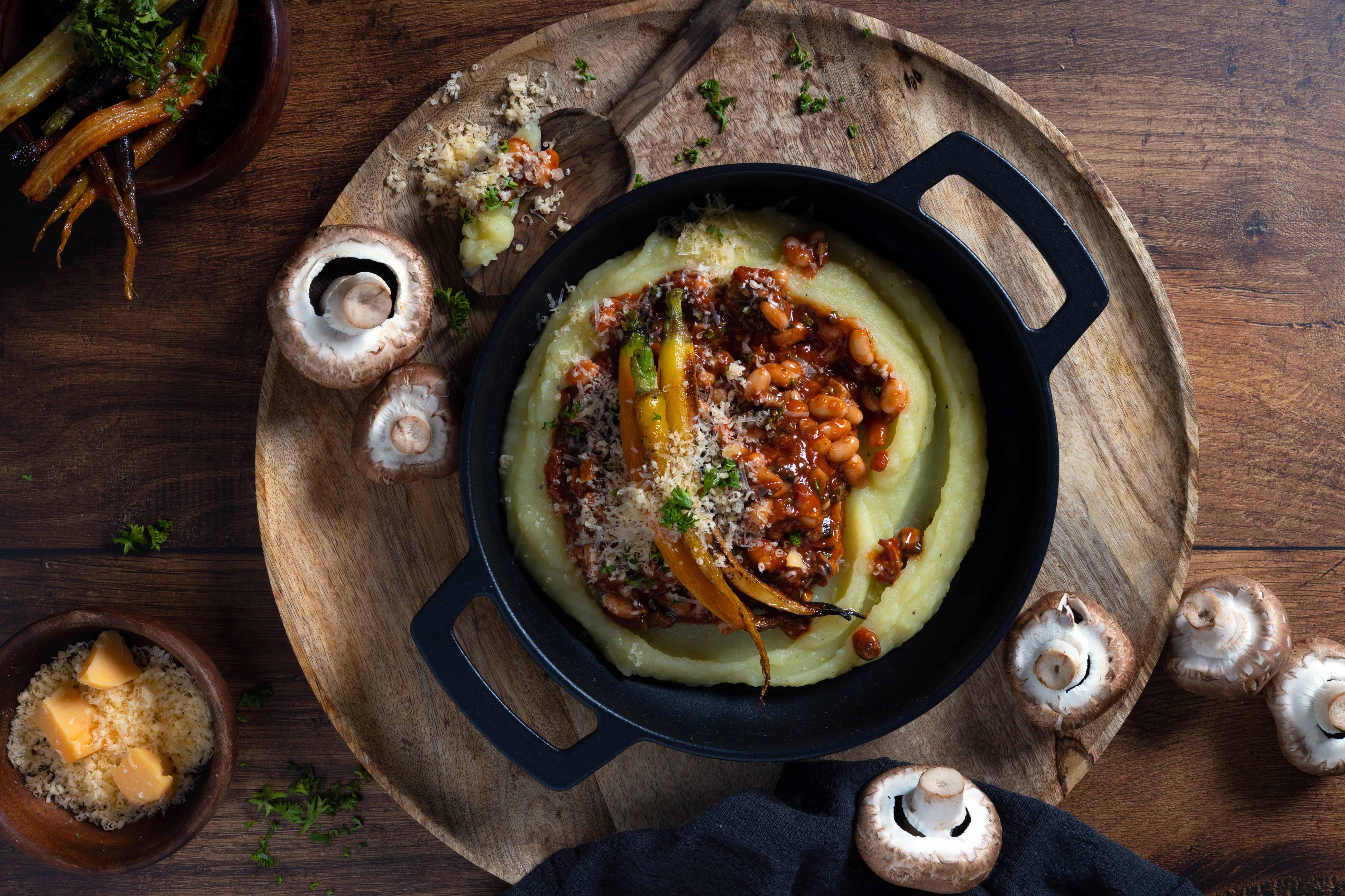 Aardappelpuree en witte bonen