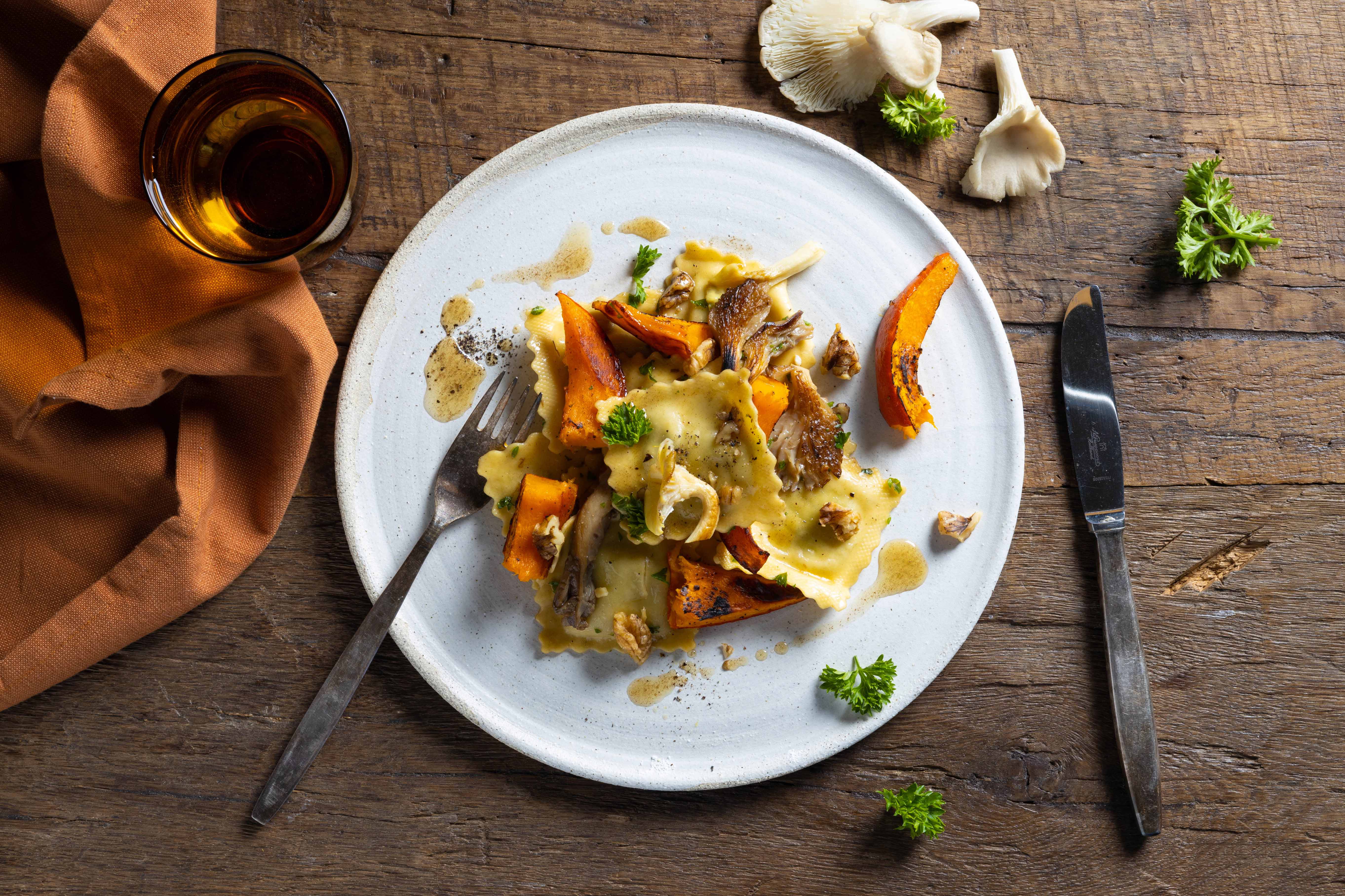 Herfst ravioli met walnoten
