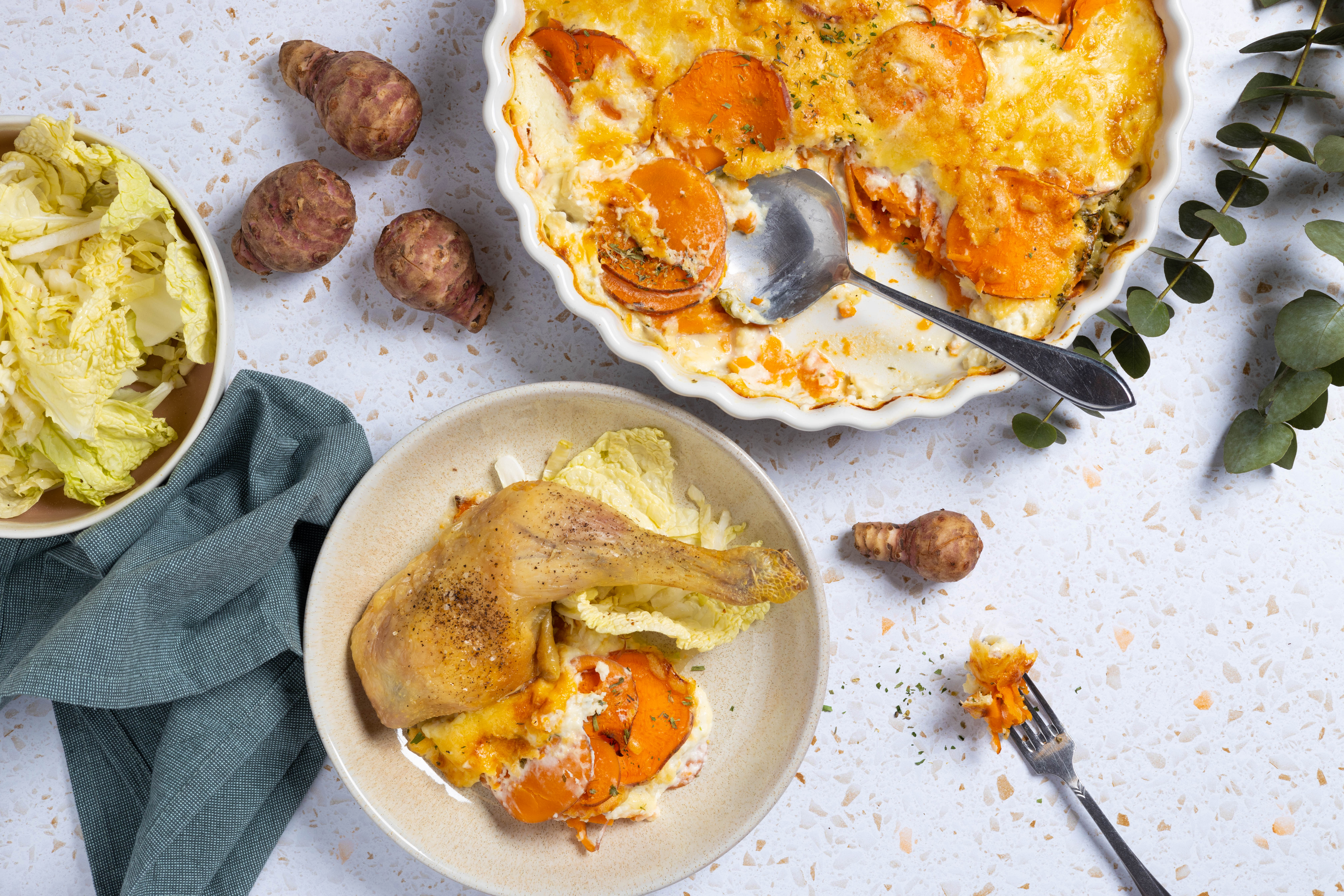 Seizoensbox | Ovenschotel met kippenbout
