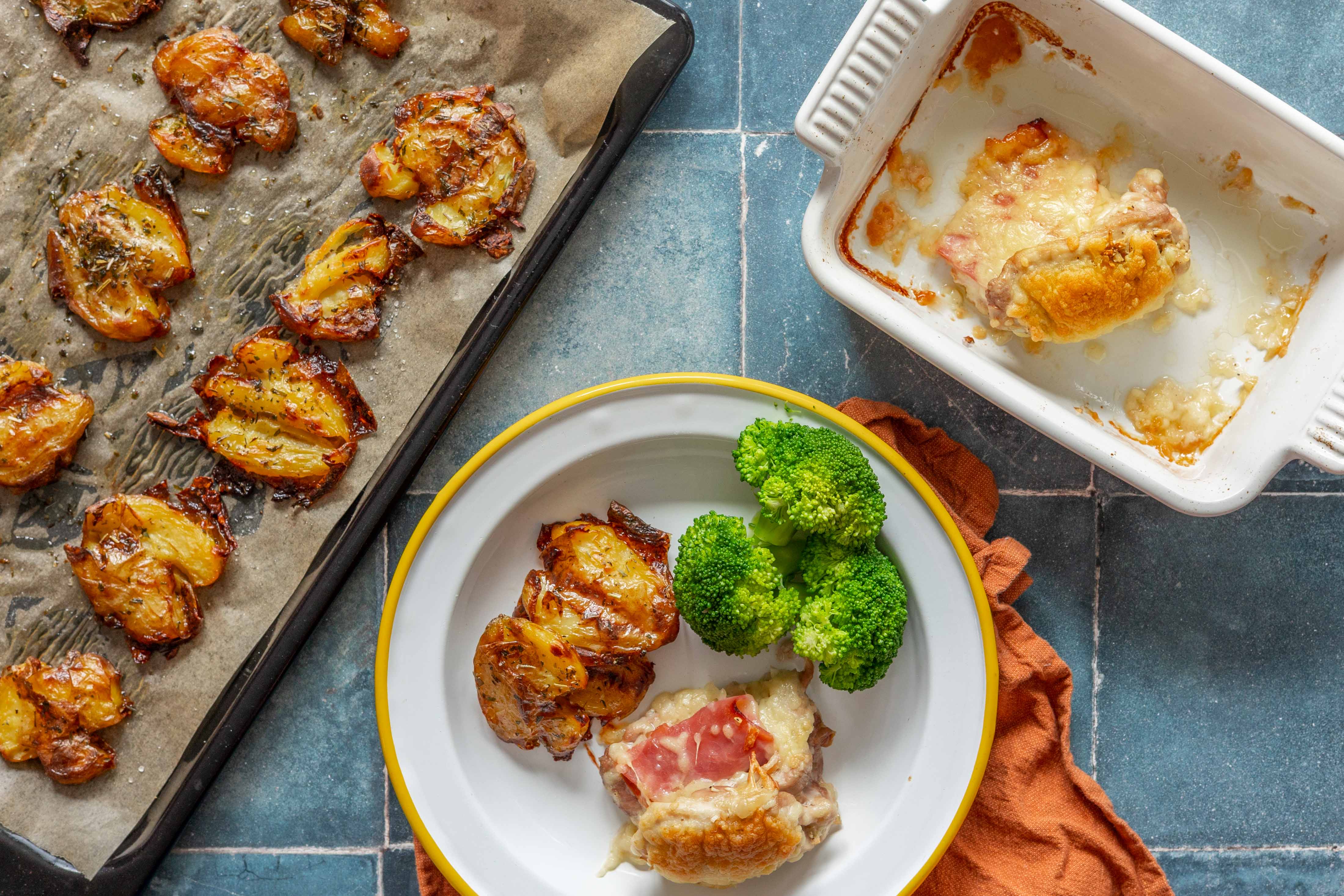 Gevulde kippetjes met smashed patatoes