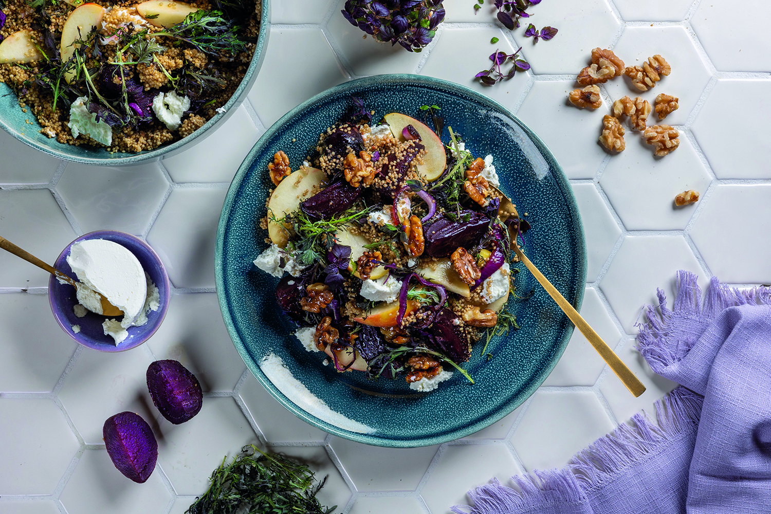 Quinoa met gegrilde biet, geitenkaas