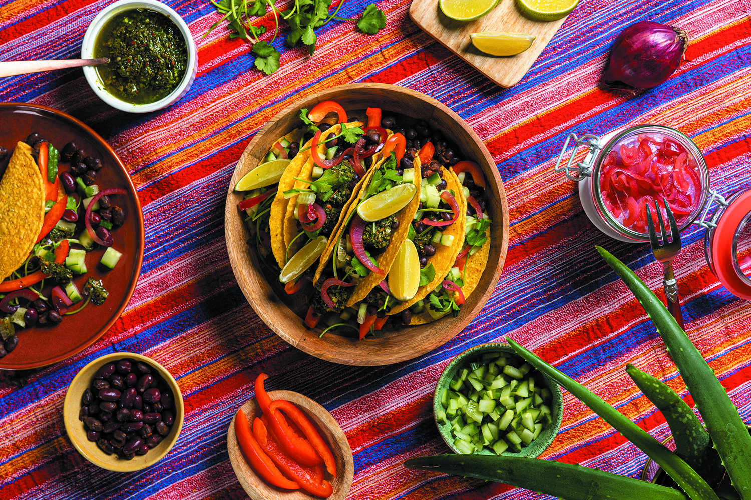 Kleurrijke taco's met chimichurri