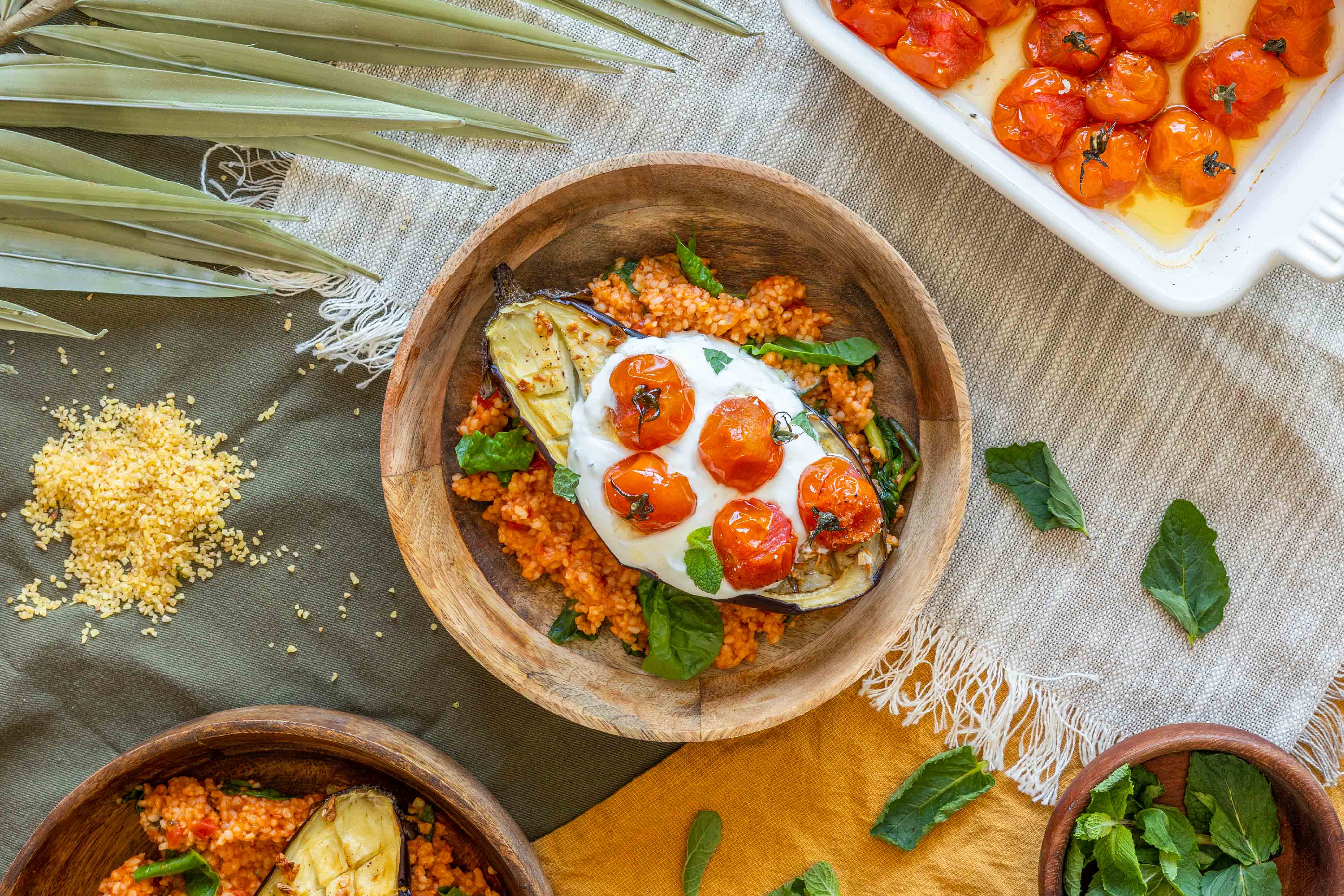 Bulgur met gegrilde aubergine