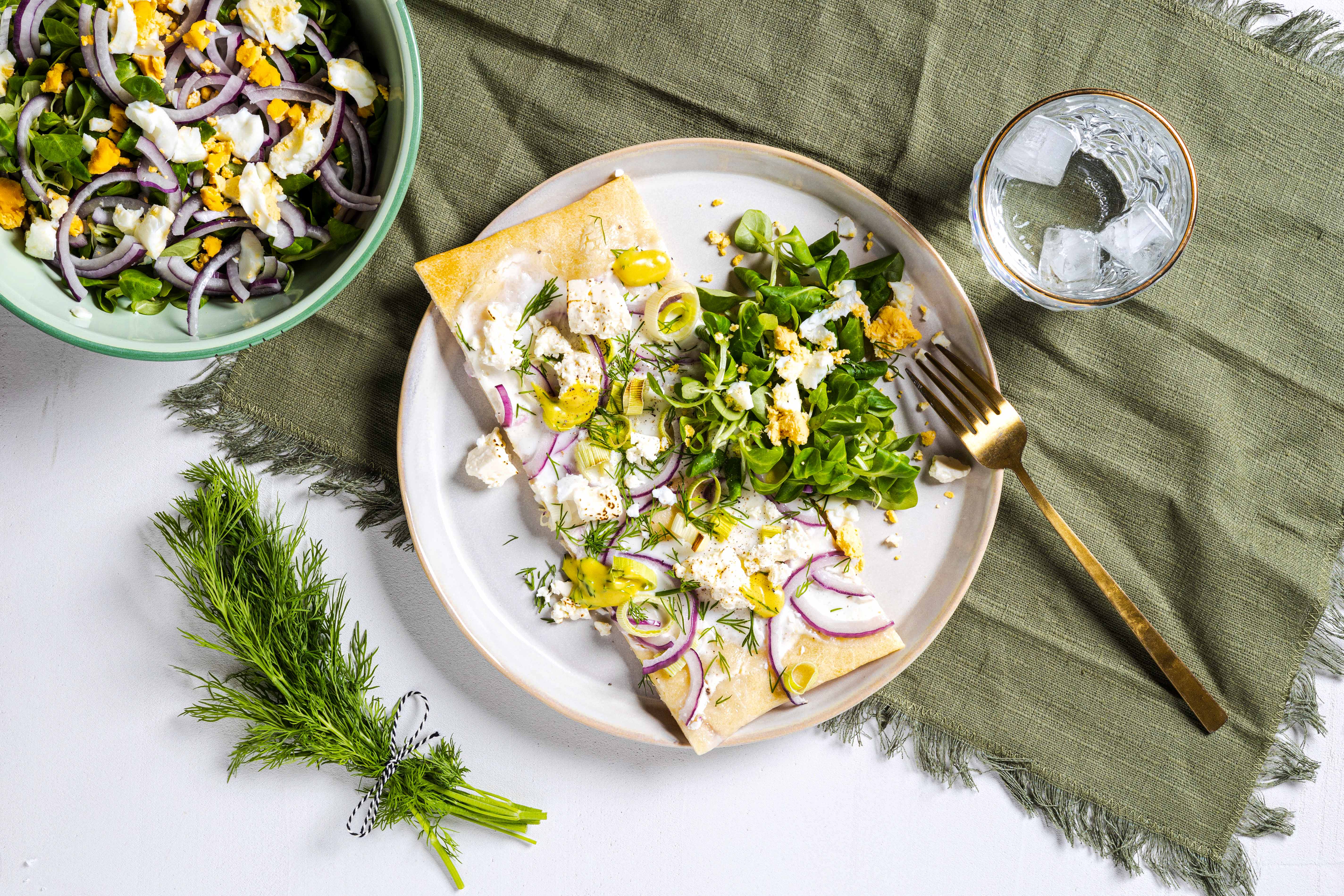 Prei pizza met vegan feta
