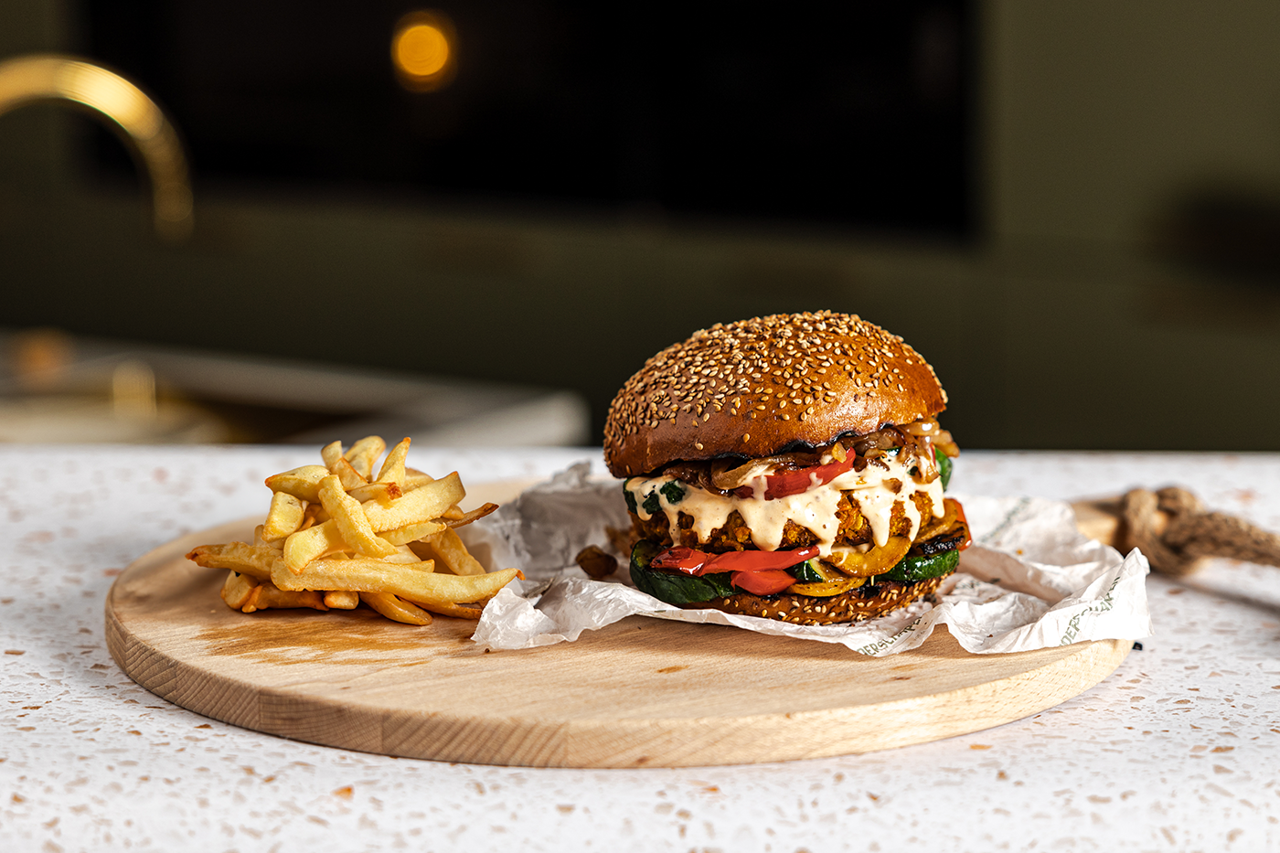 Pompoenburger met gegrilde groenten