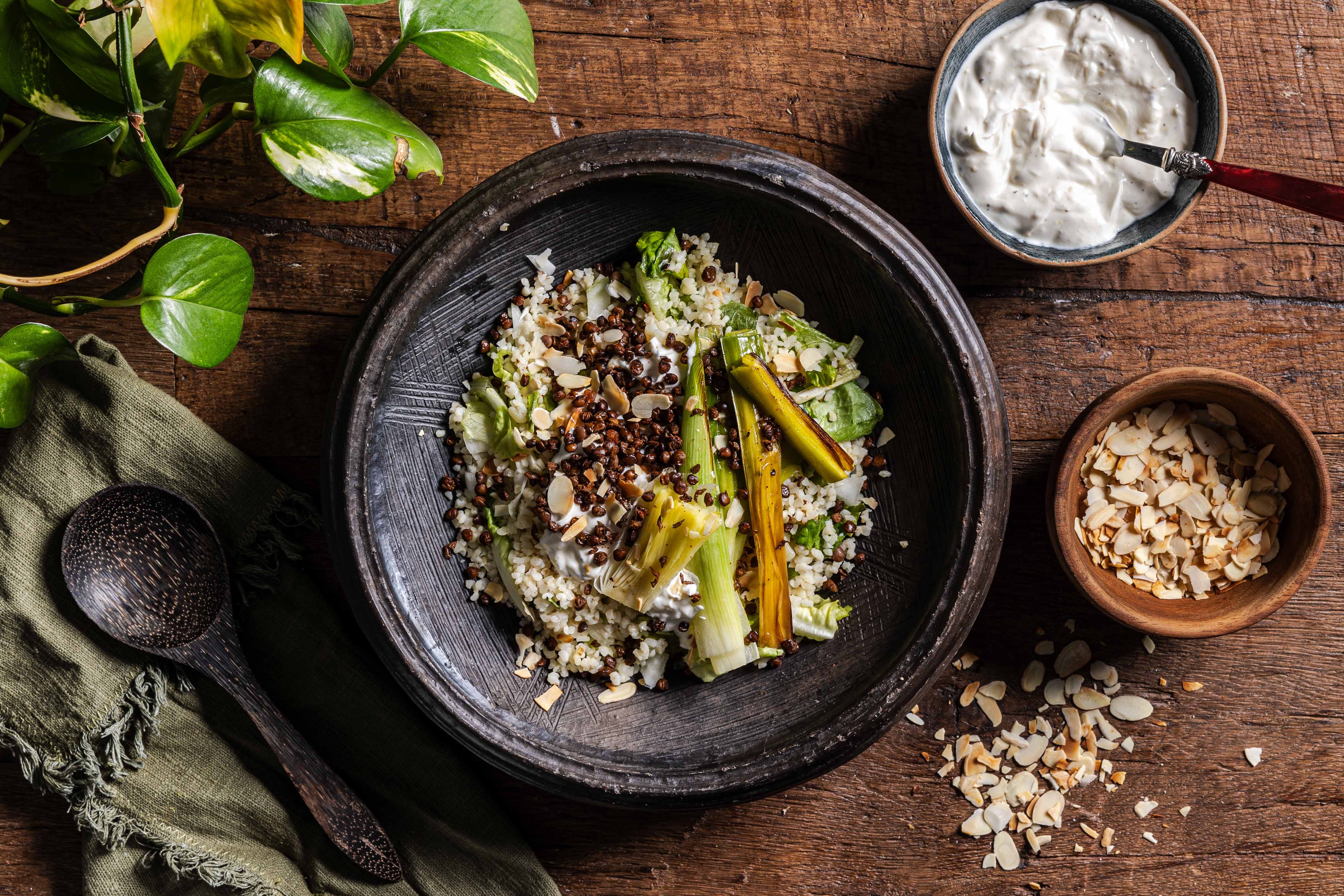 Bulgur met krokante linzen