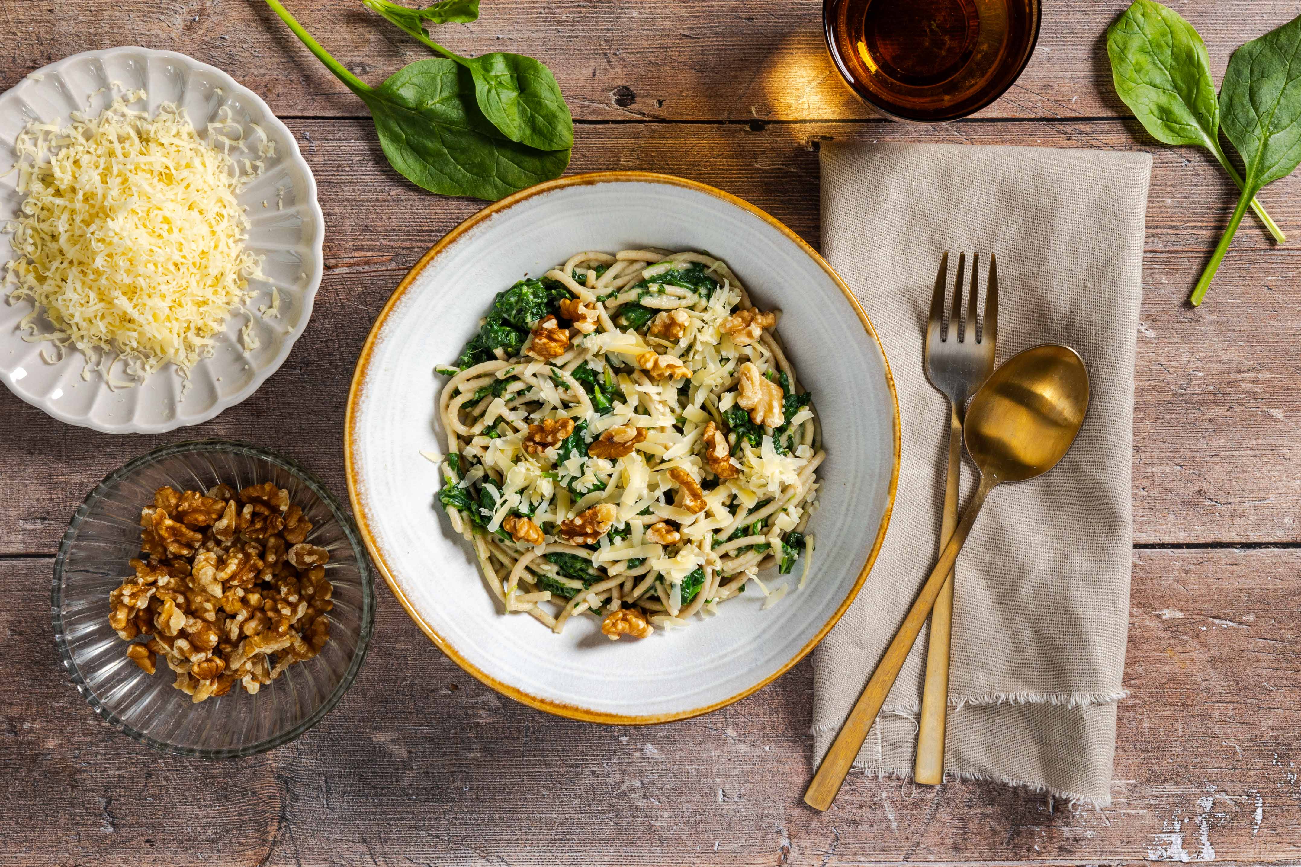 Spaghetti met spinazie a la creme
