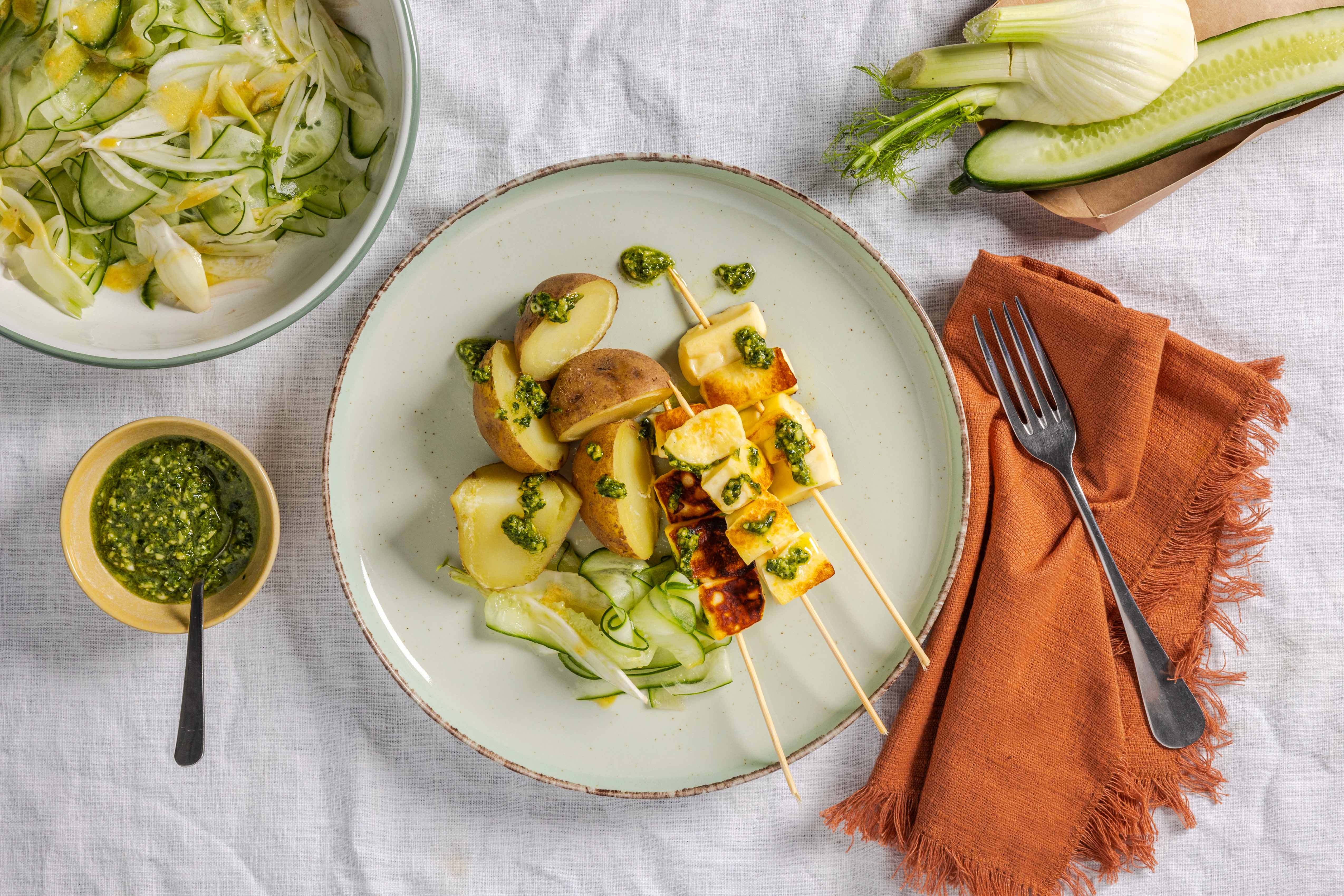 Grillkaasspiesjes met pesto