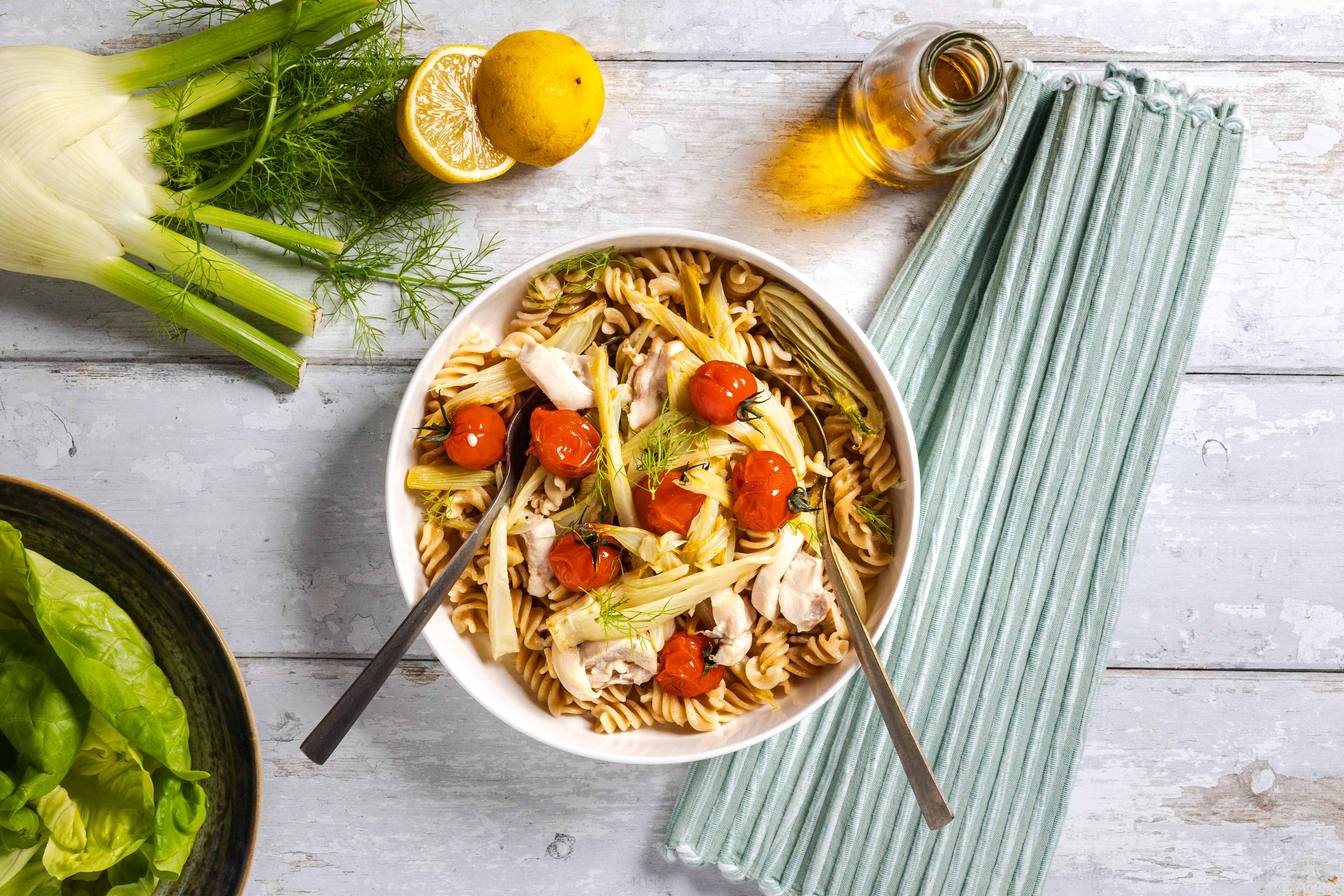 Pasta met kip,