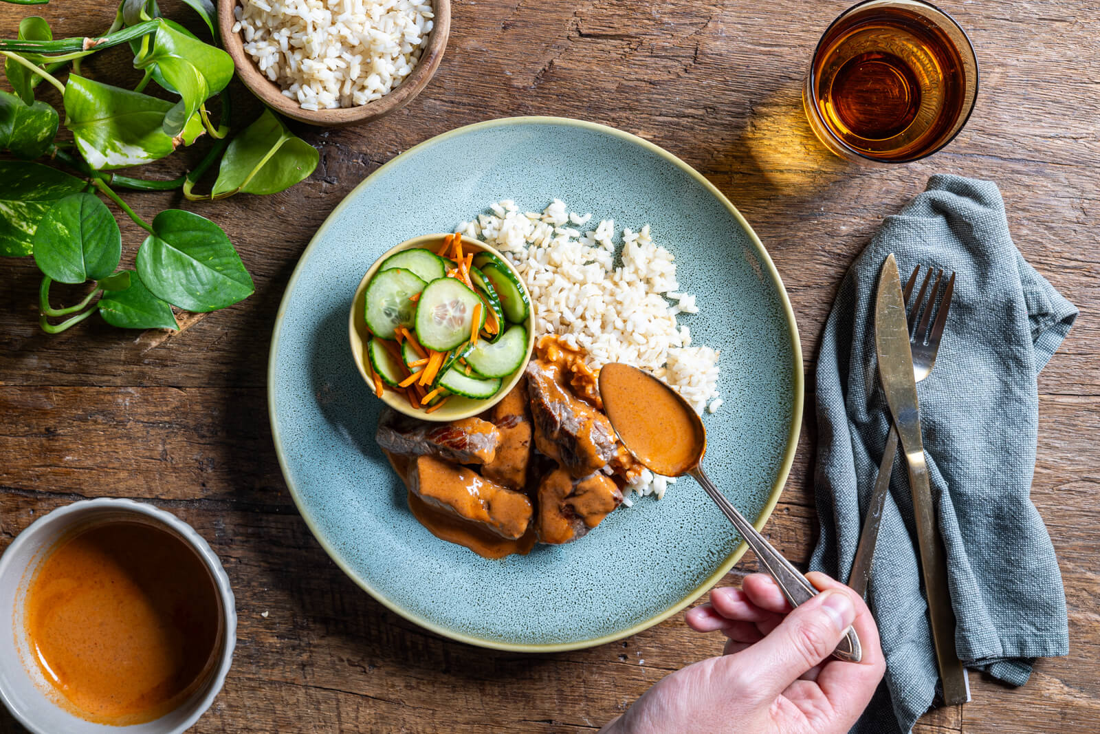 Biefstuk met massaman currysaus
