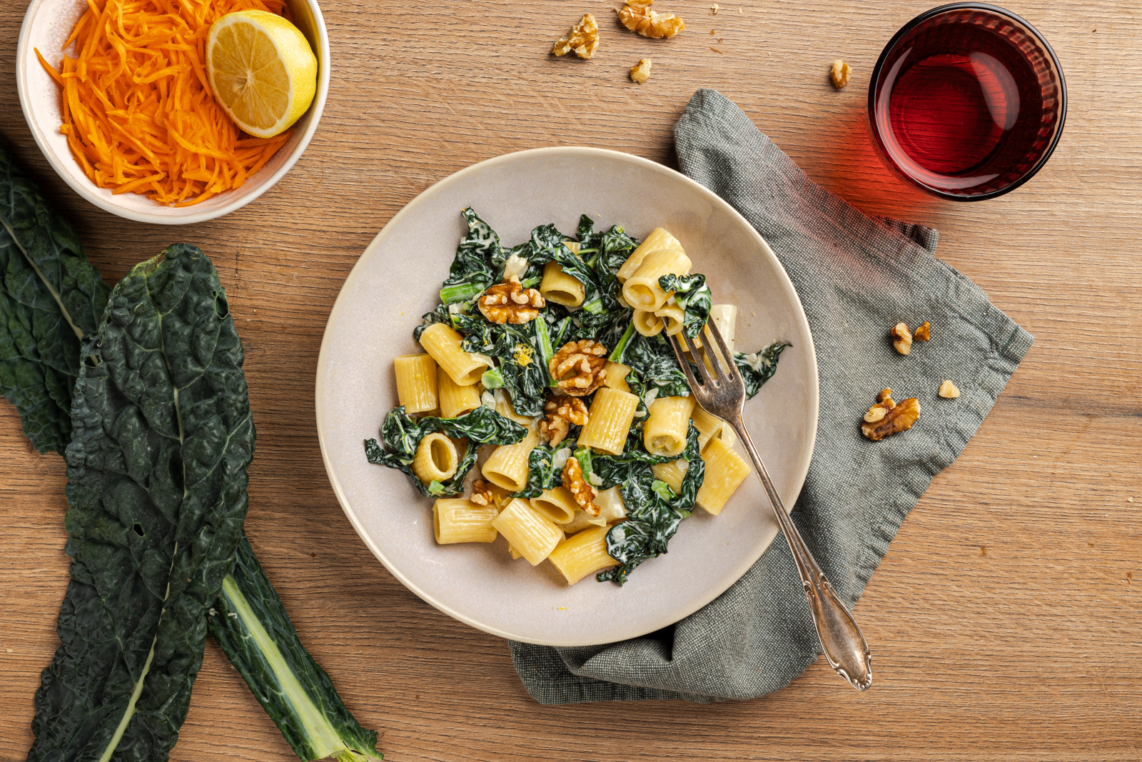 Romige citroenpasta met palmkool