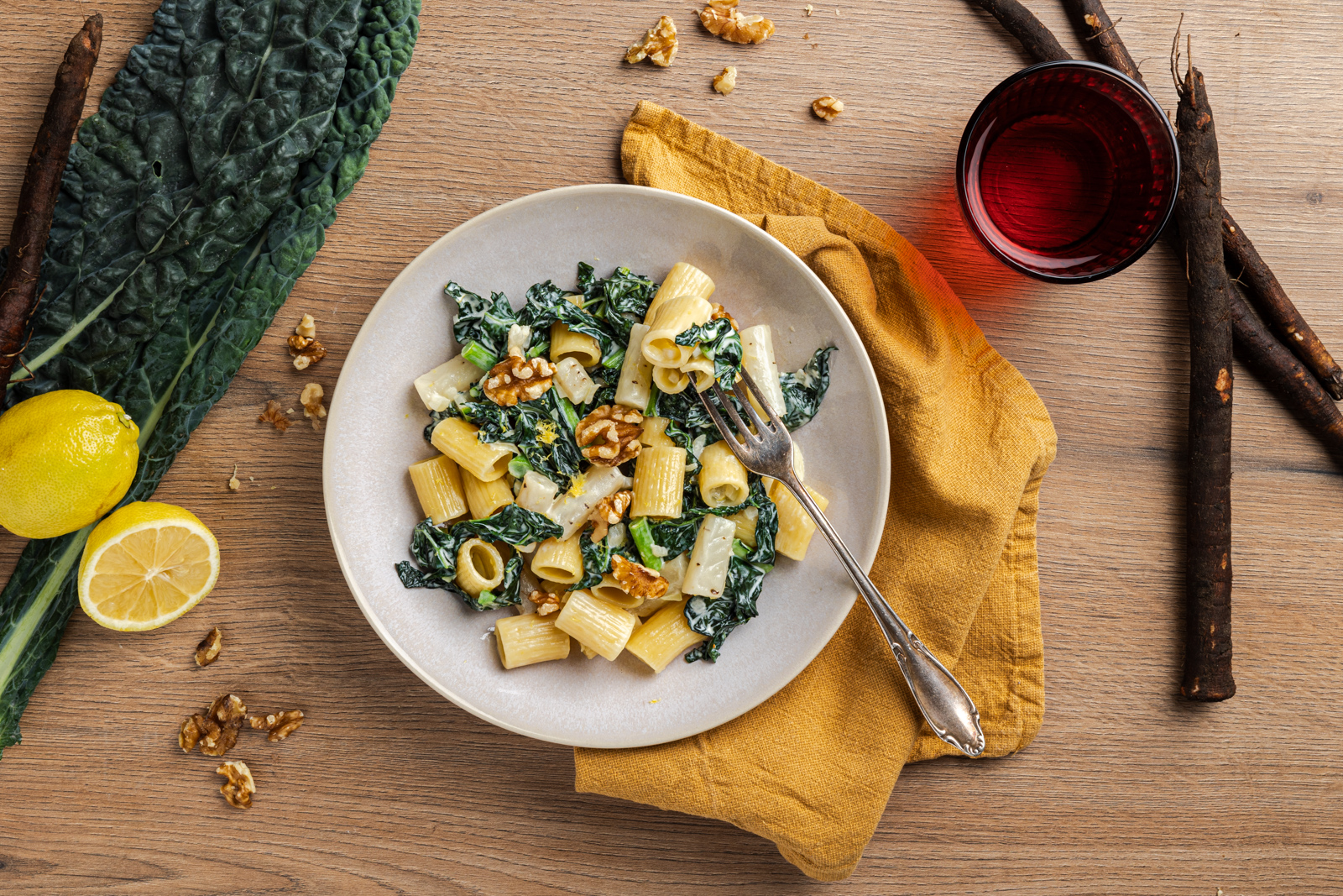 Romige citroenpasta met palmkool