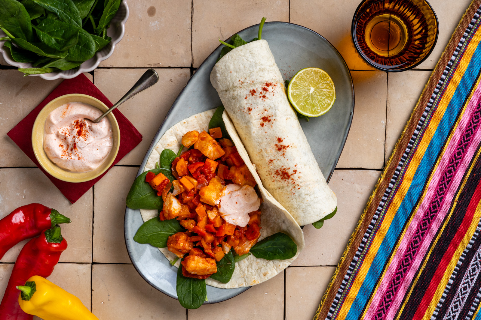 Visburrito met zoete aardappel