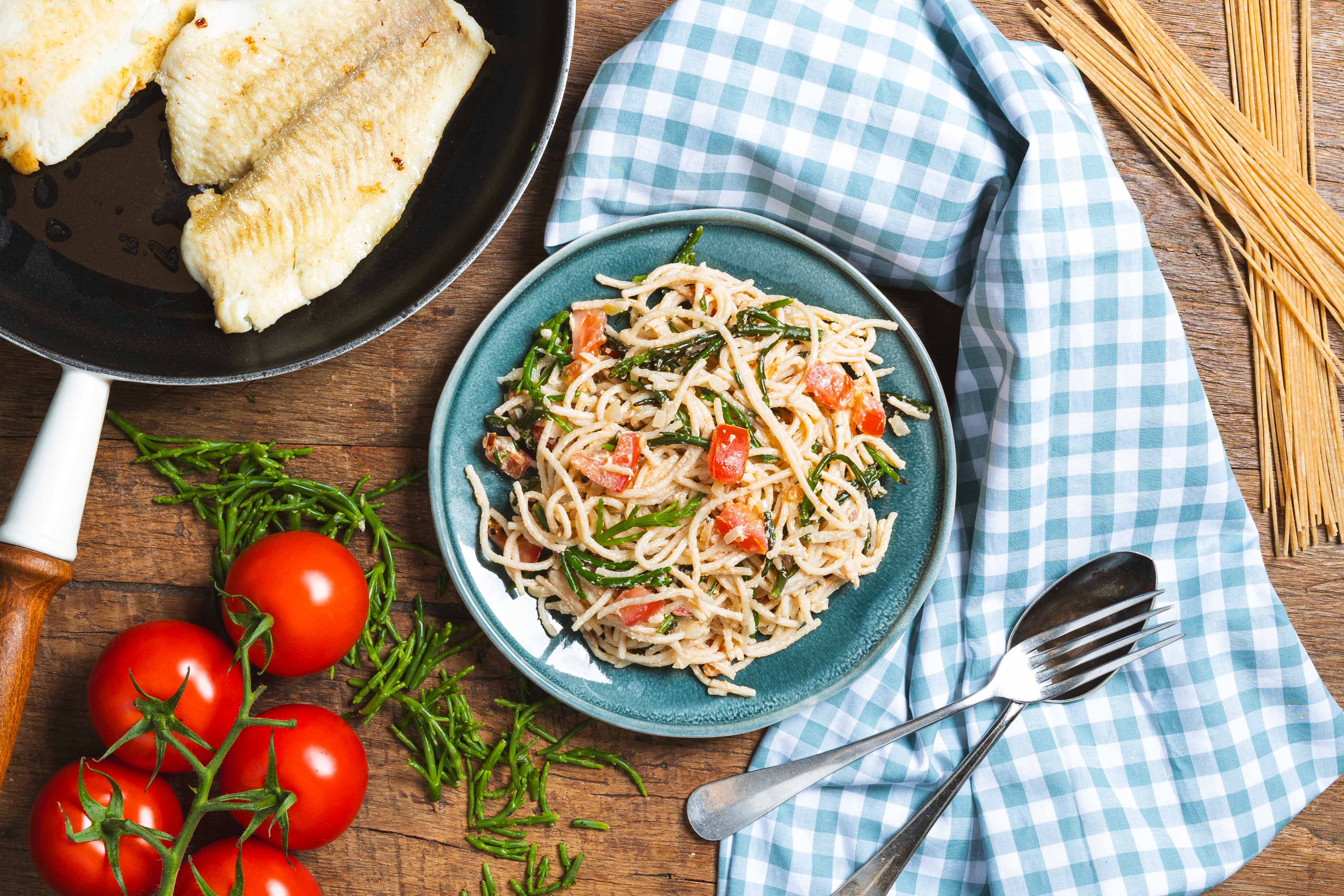 Spaghetti met zeekraal