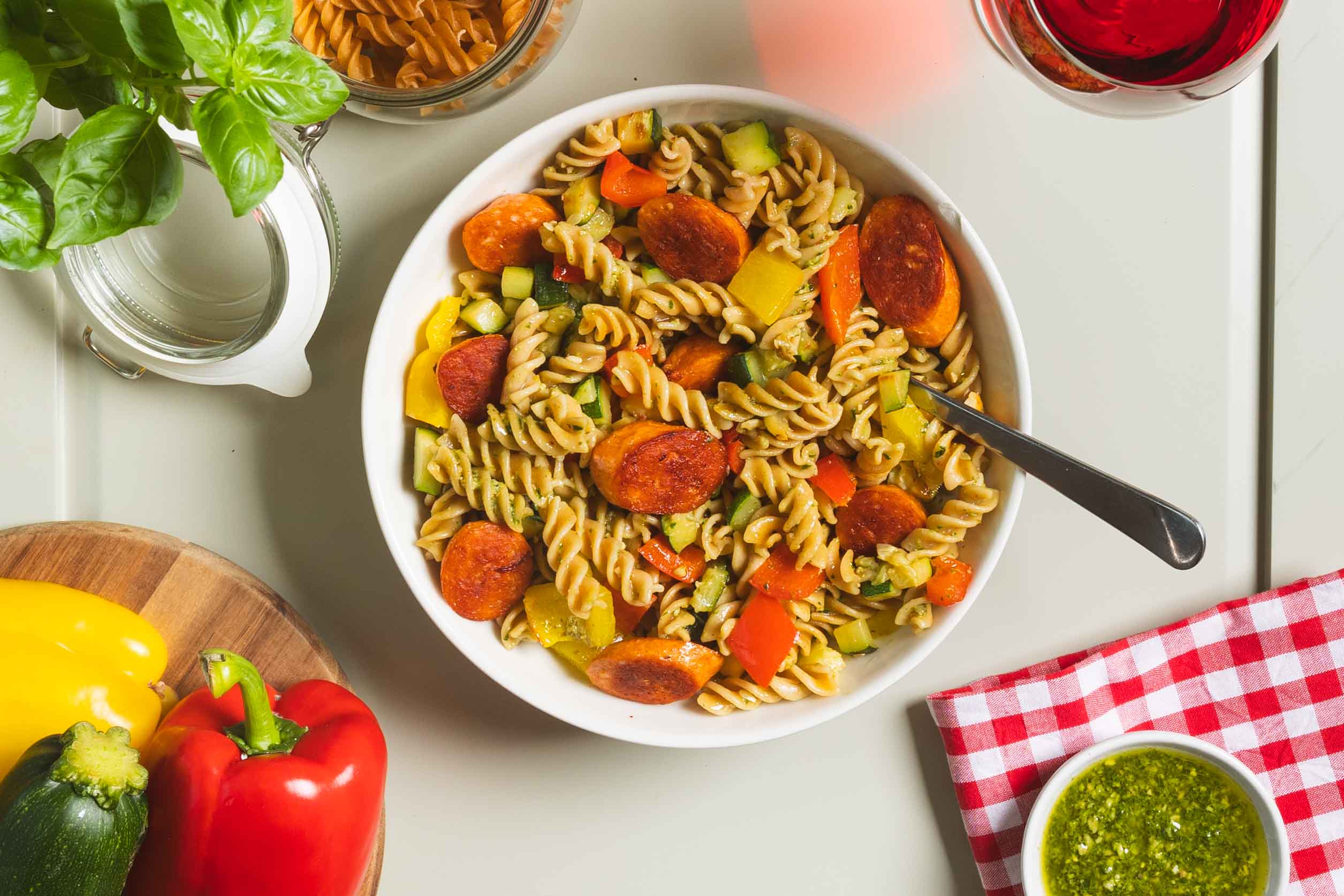 Pasta pesto met gebakken groente
