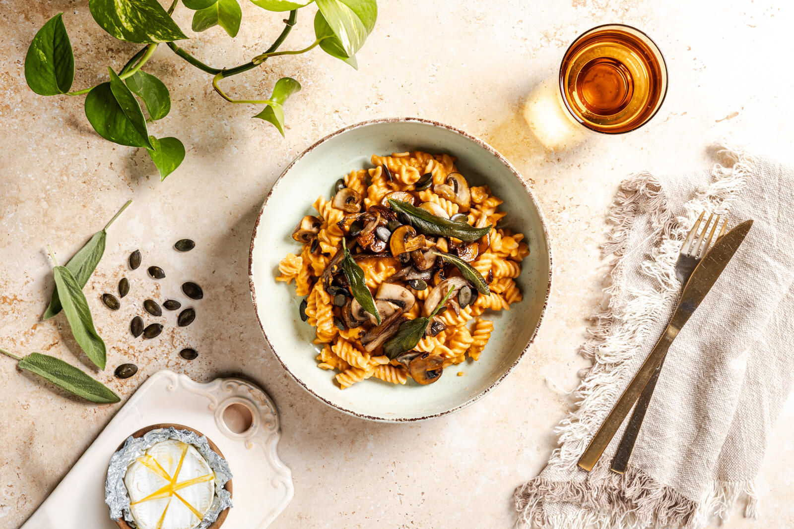 Pompoenpasta met brie