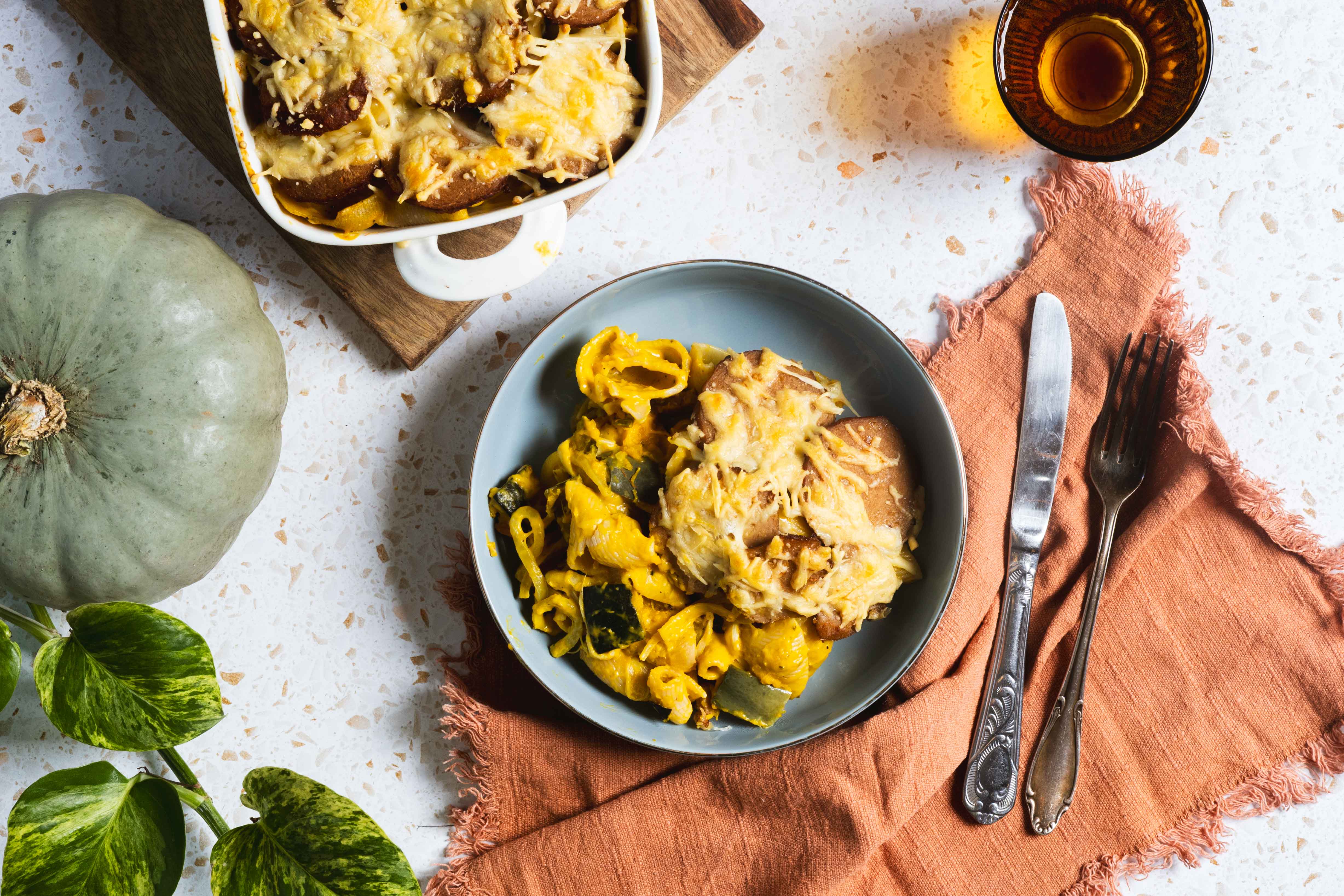 Pasta-ovenschotel met pompoen