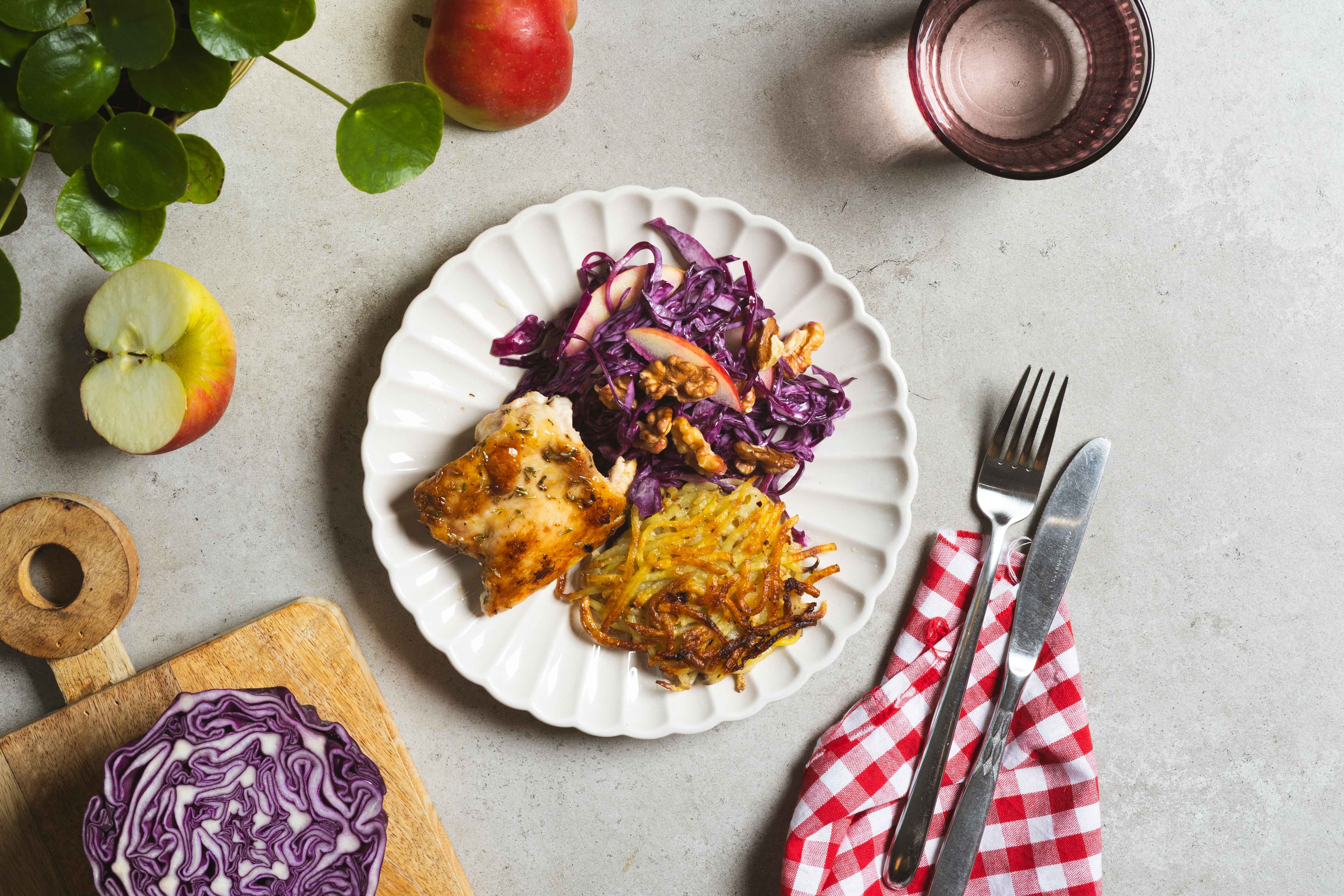 Honing-tijmkip met röstikoekjes 