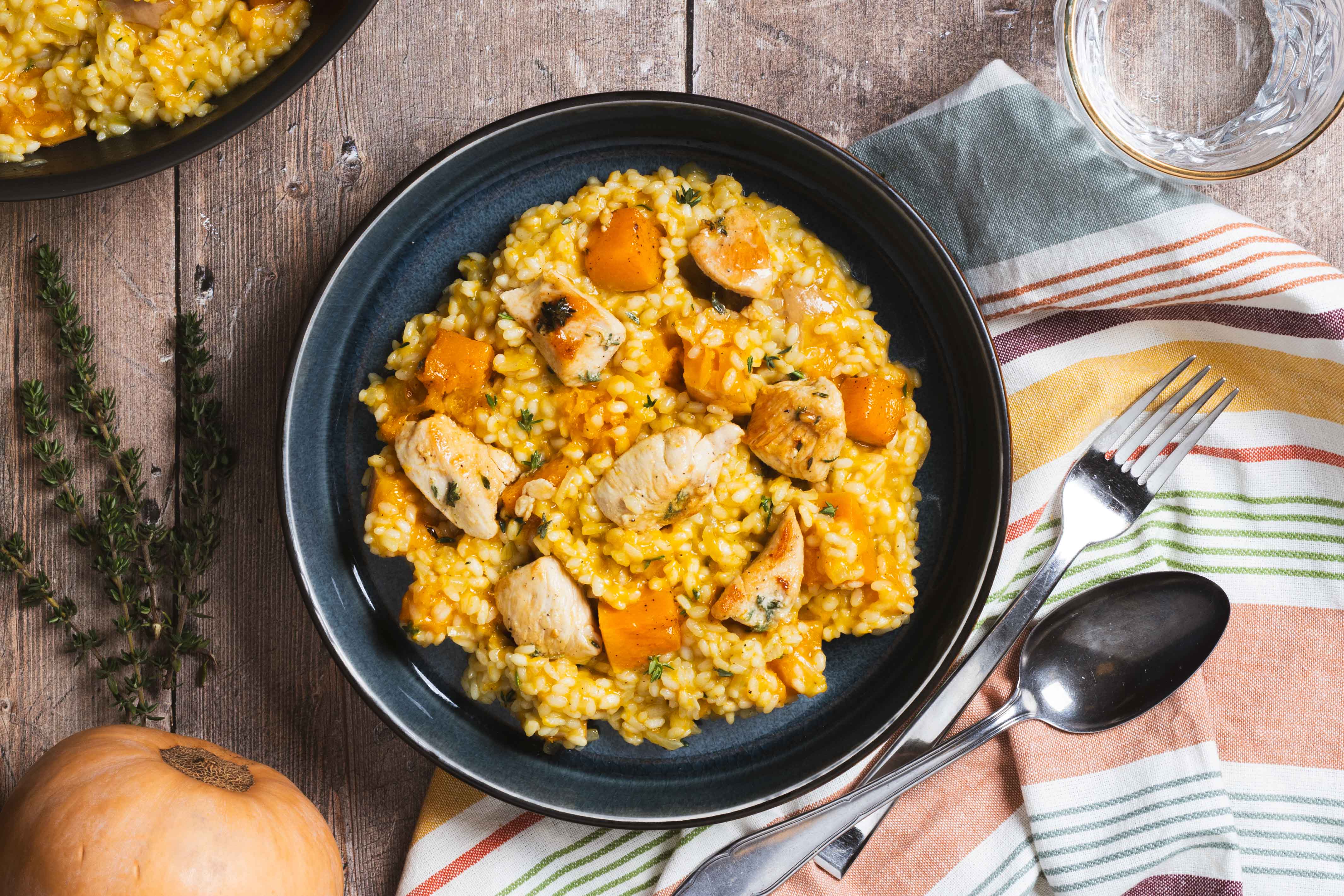 Pompoenrisotto met tijmkip