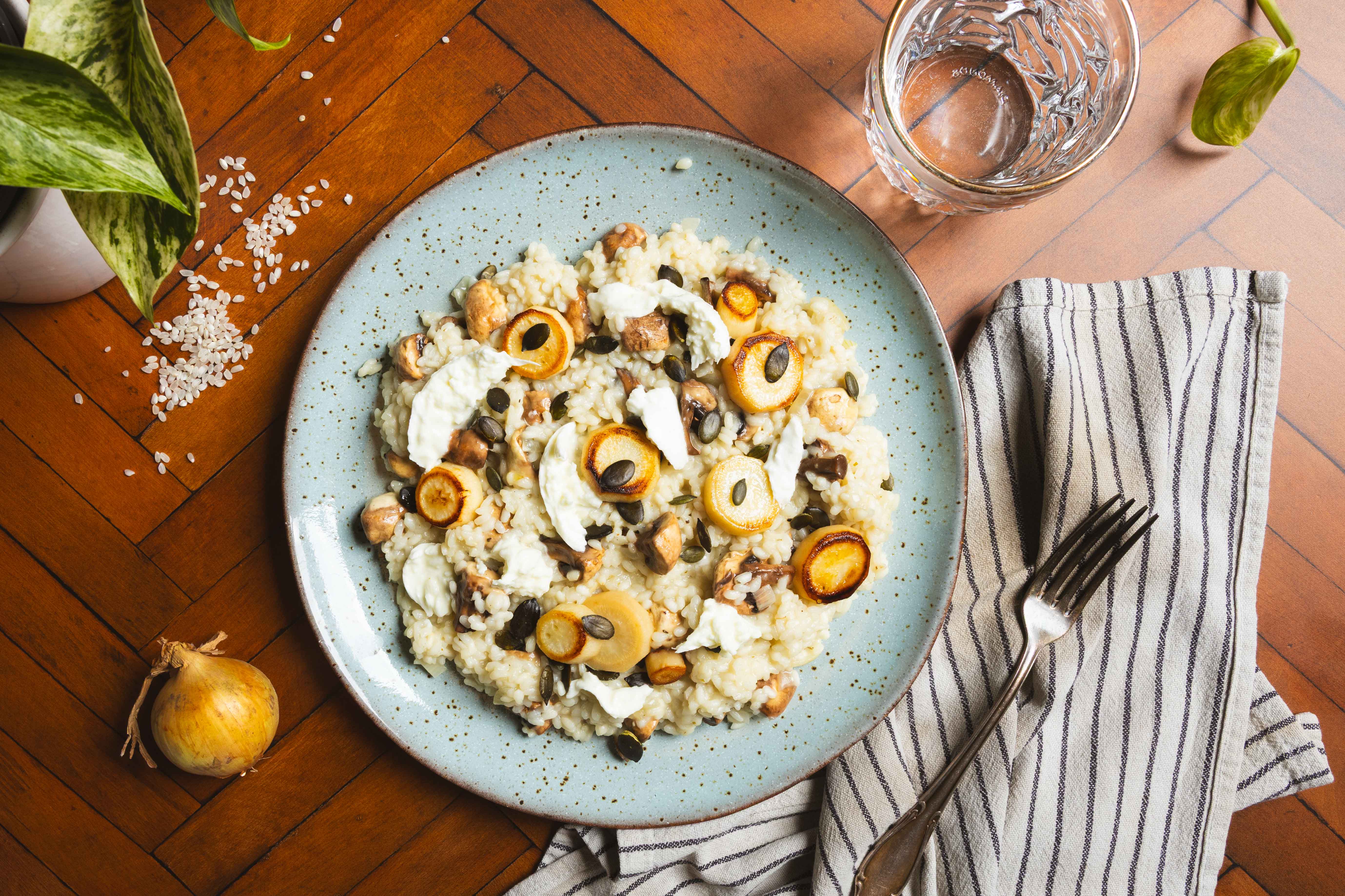 Champignonrisotto met wortelpeterselie