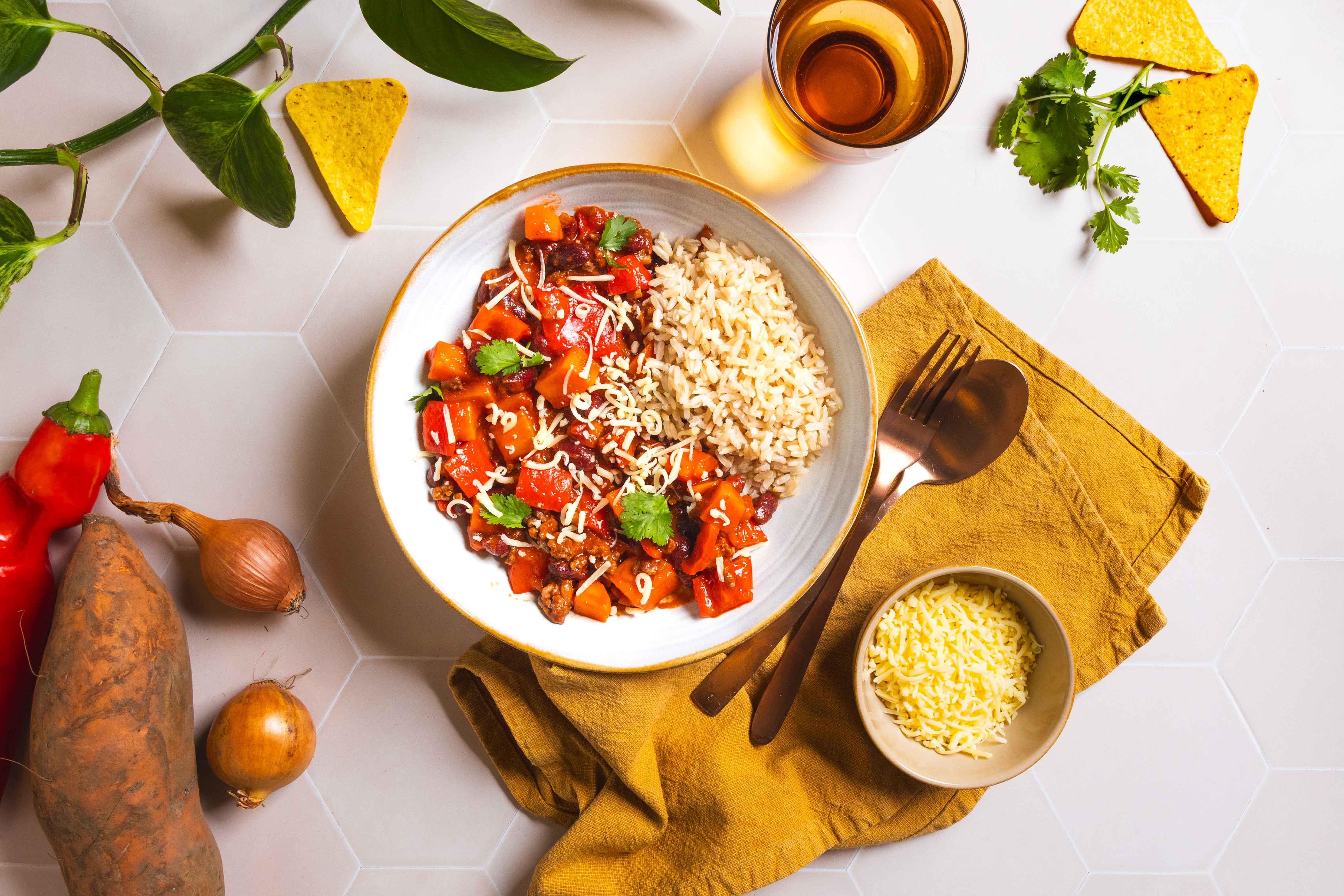 Chili con carne-bowl met rijst