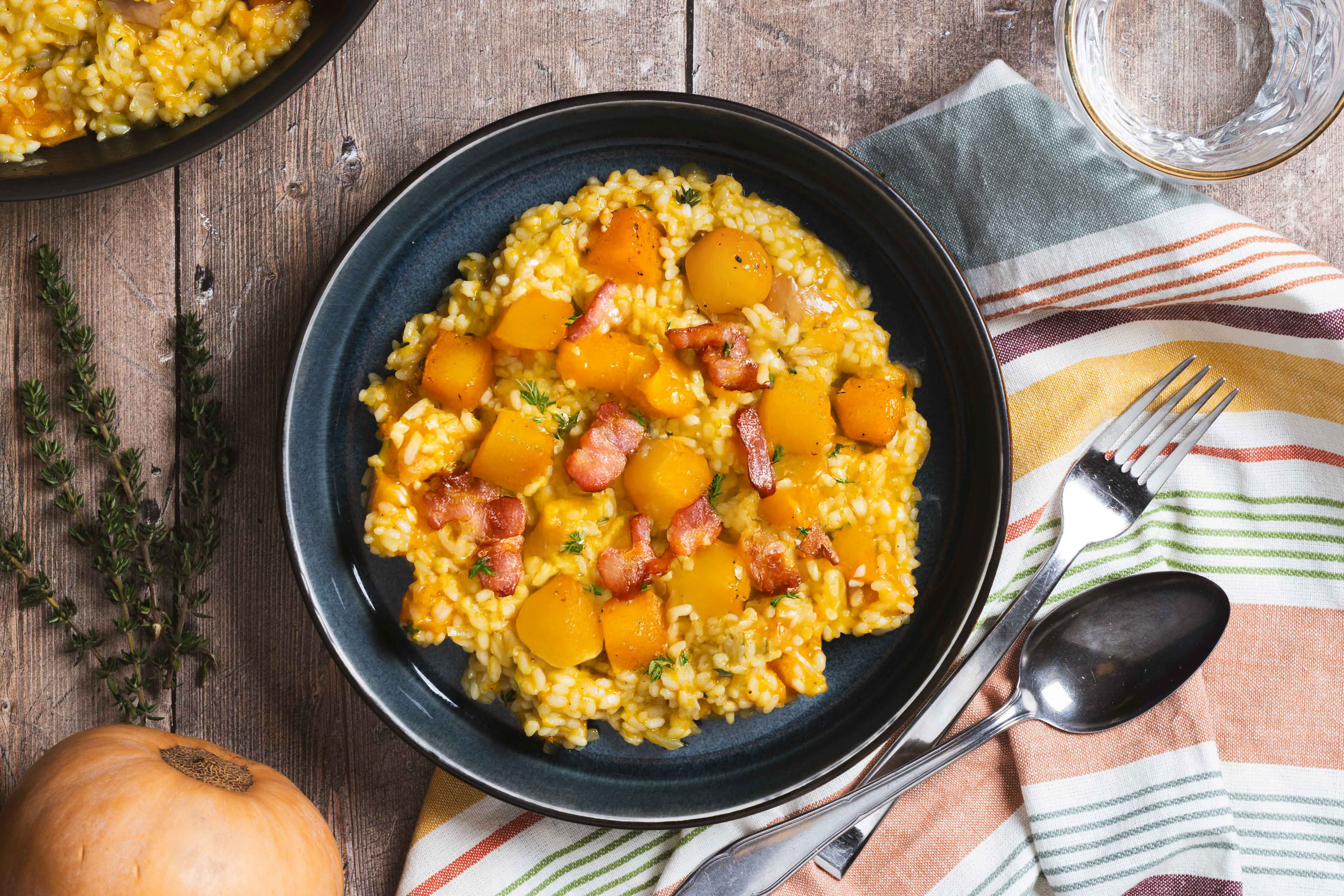 Pompoenrisotto met kalkoenspekjes