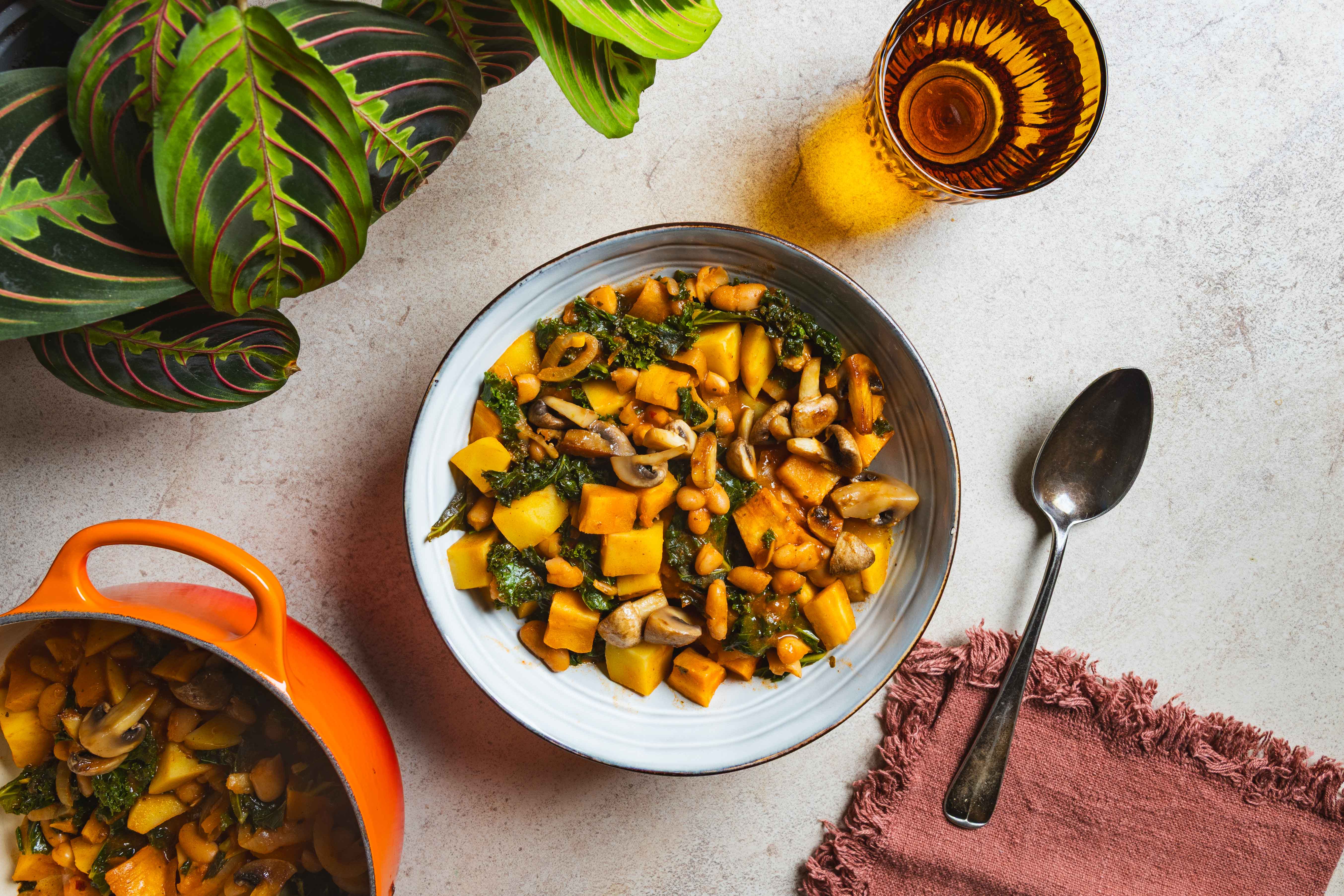 Wittebonenstoof met champignons,