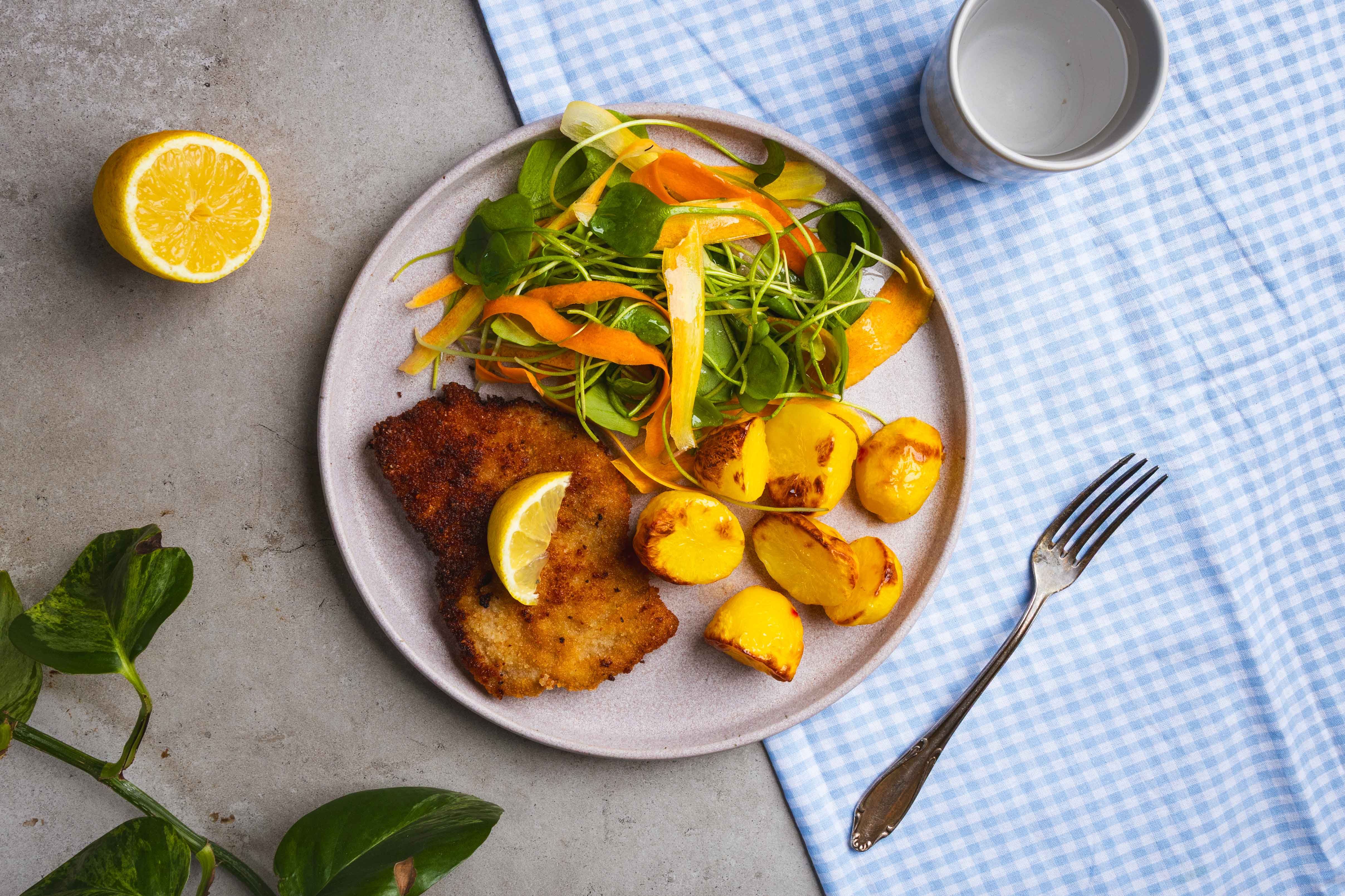 Schnitzel met gebakken aardappel