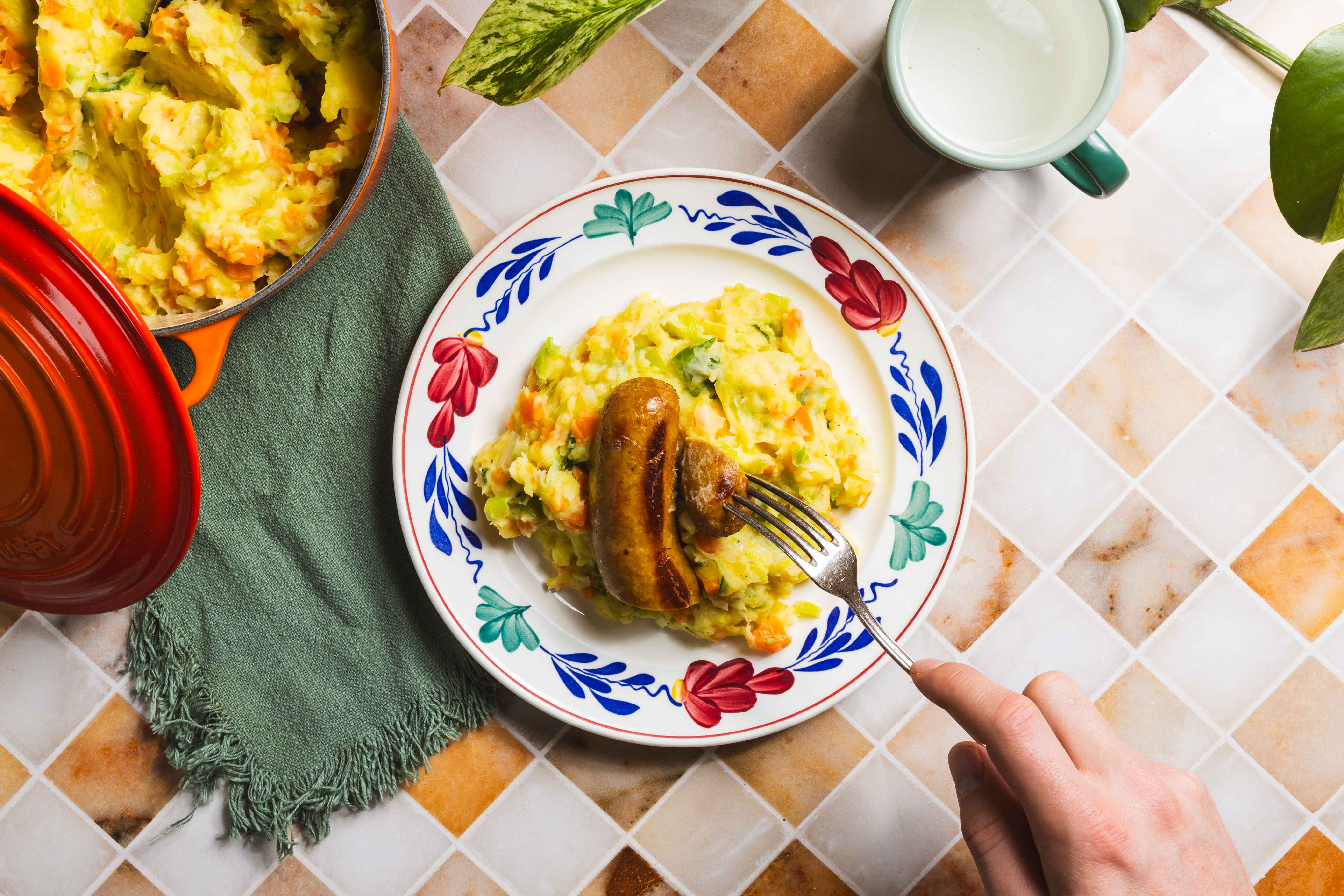 Prei-wortelstamppot met worst