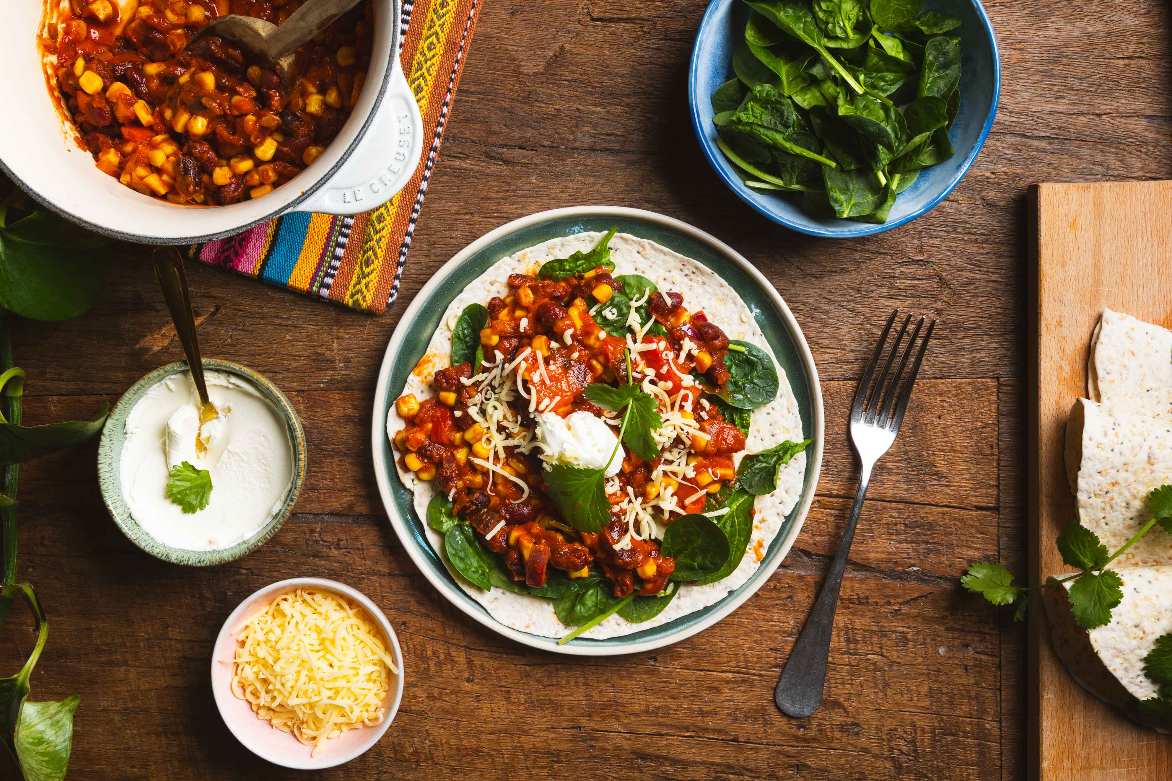 Wraps met chili sin carne