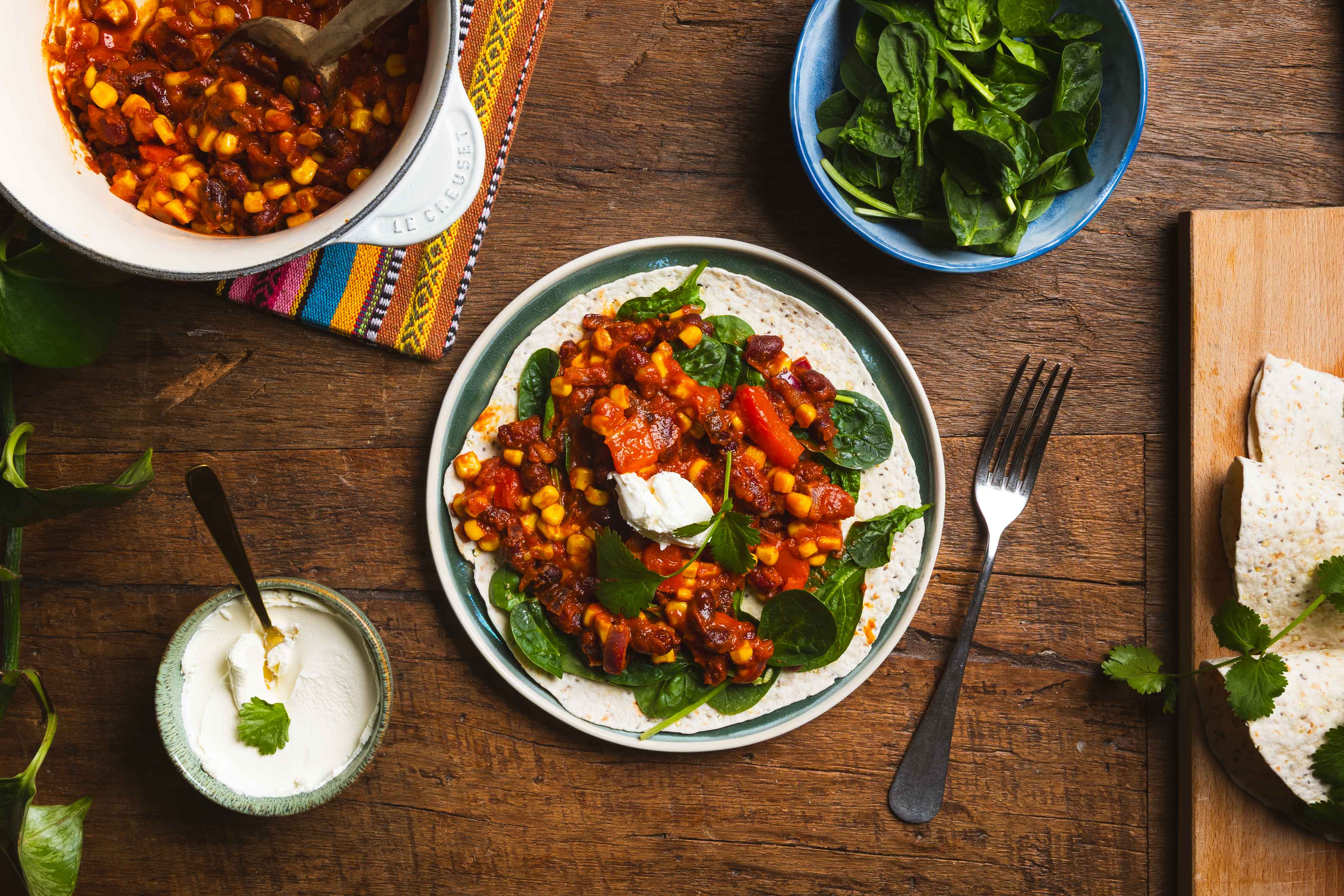 Wraps met chili sin carne