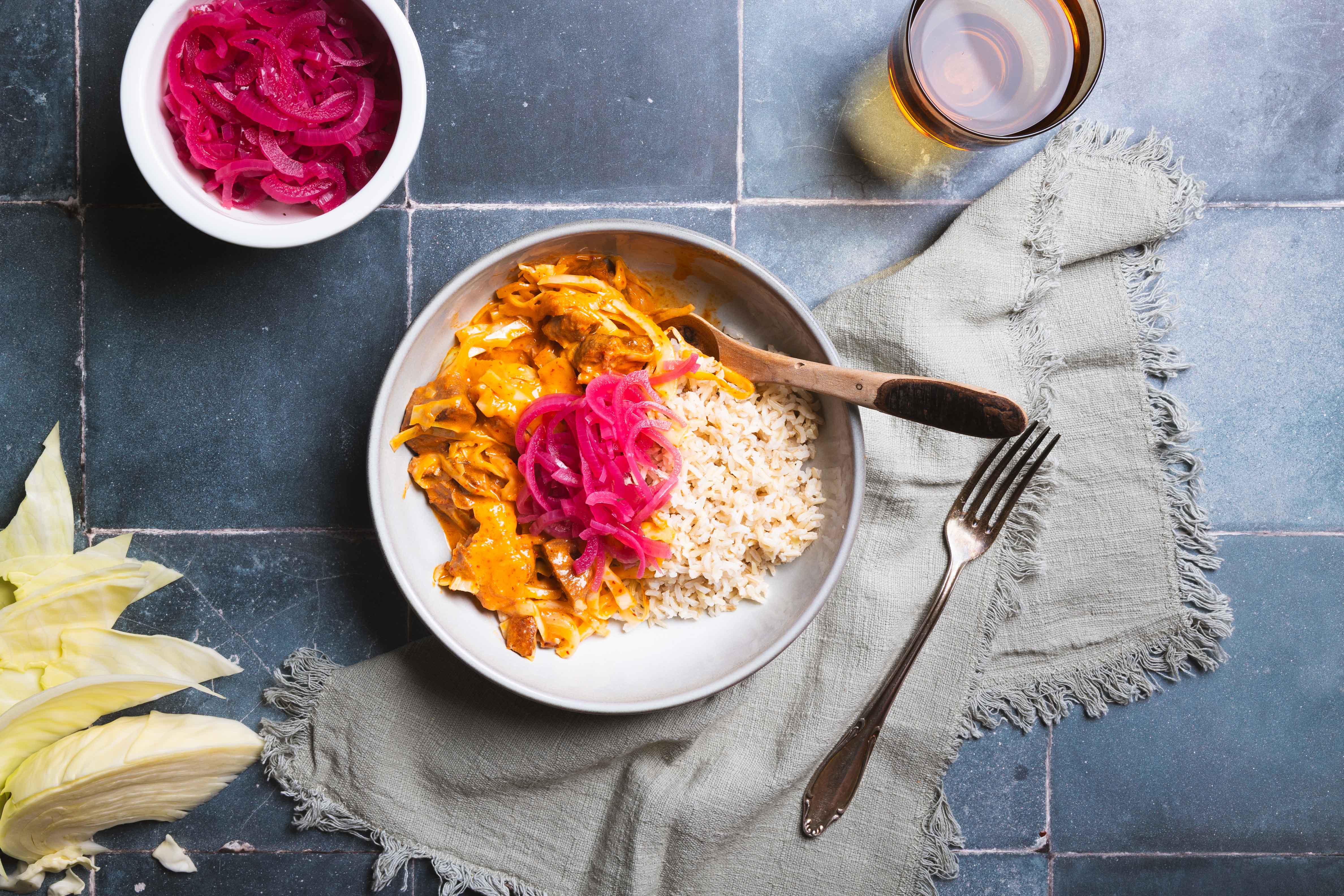 Thaise rode curry met seitan,