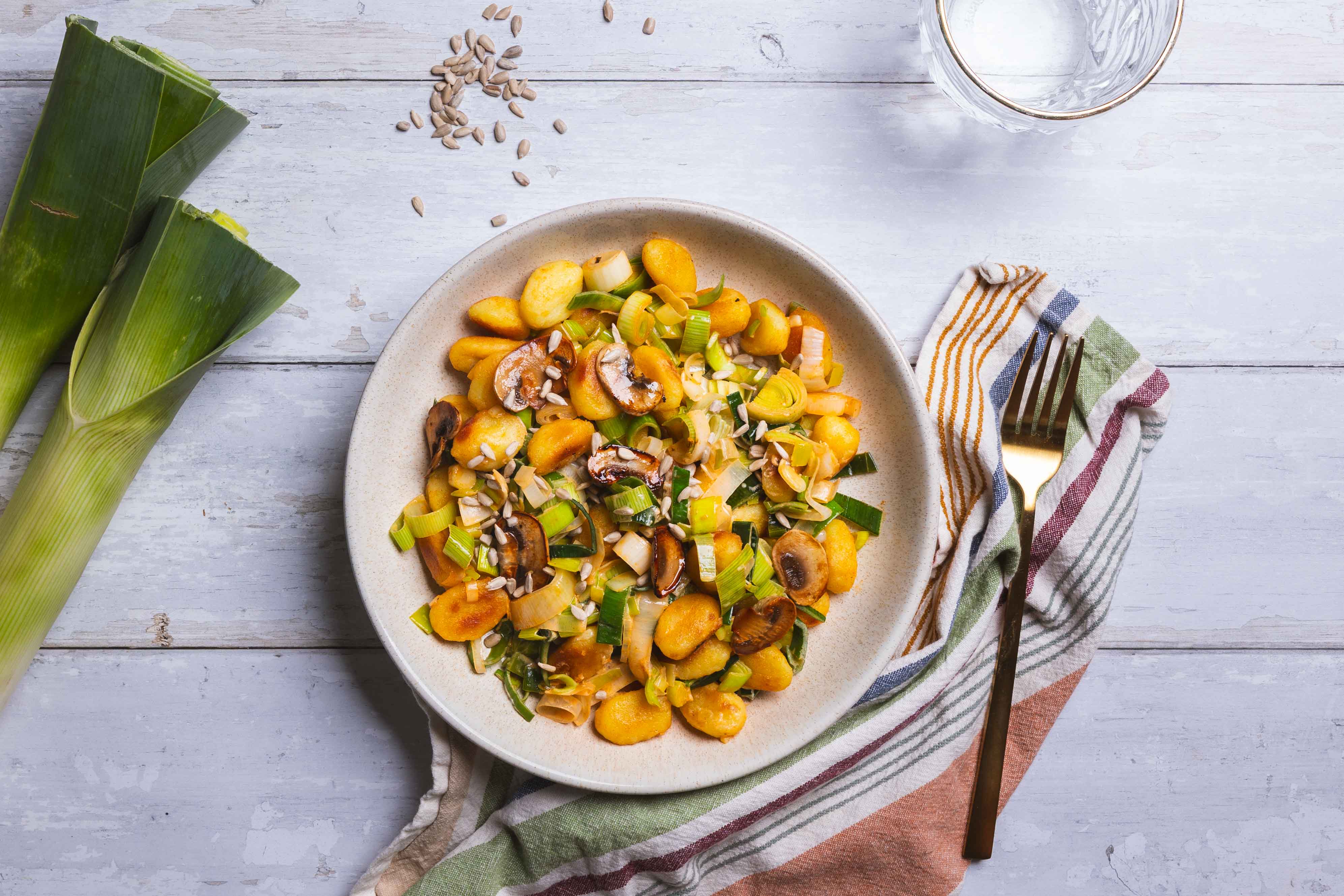 Gebakken gnocchi met prei a la crème