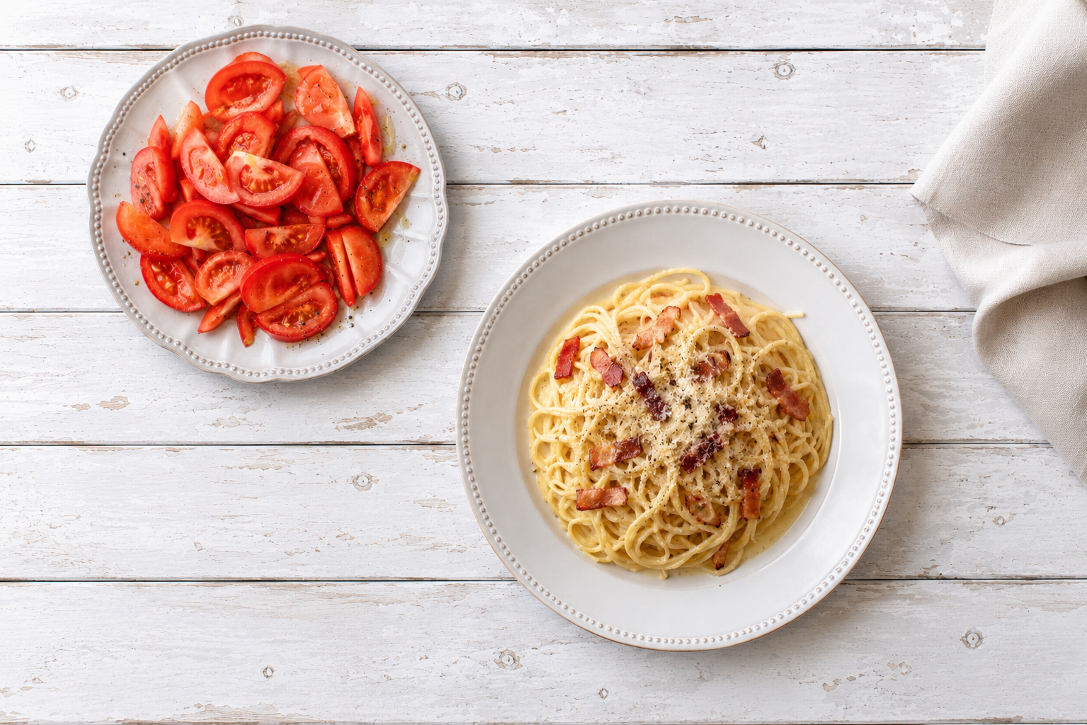 Spaghetti carbonara met kalkoenspekjes