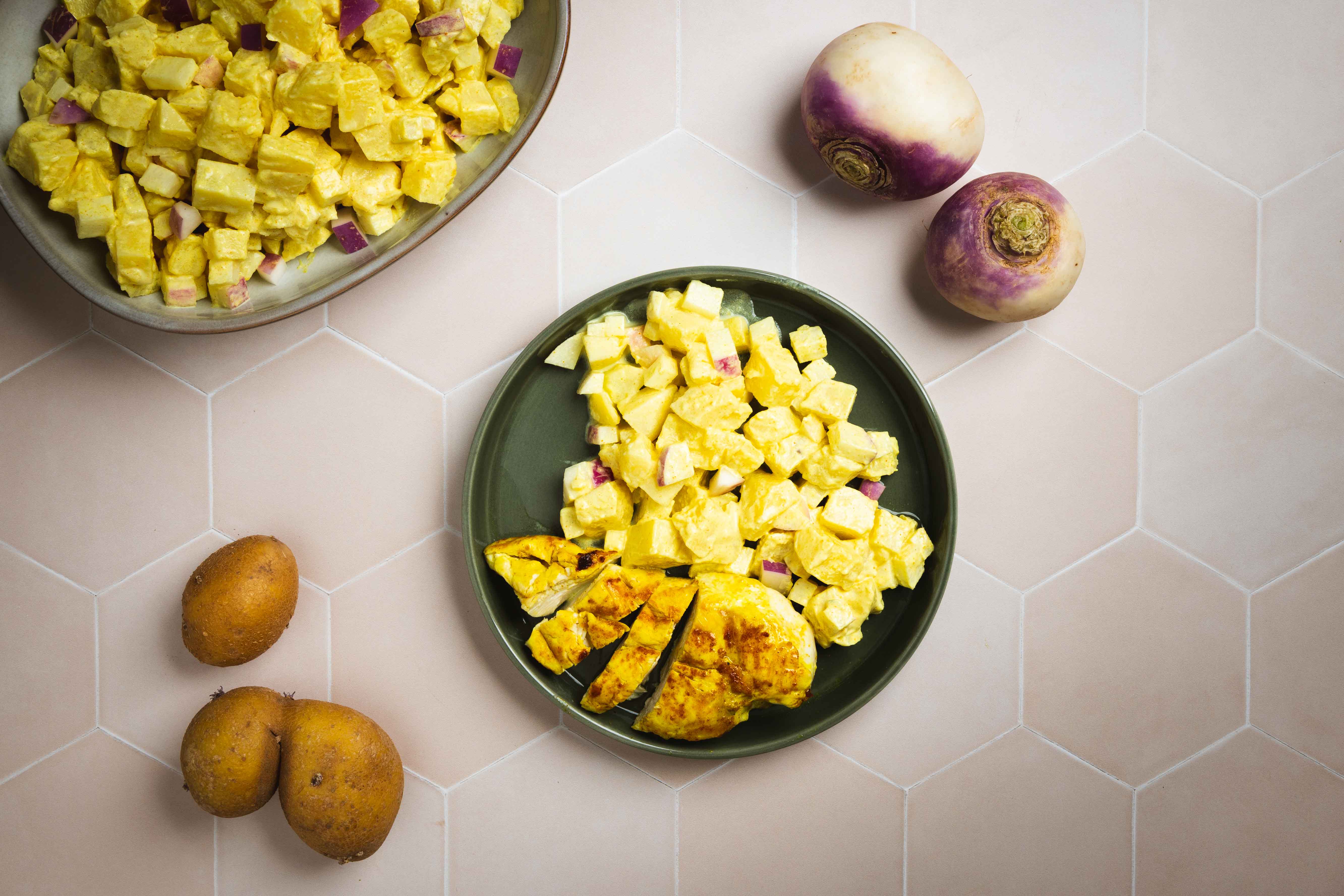 Aardappelsalade met meirapen