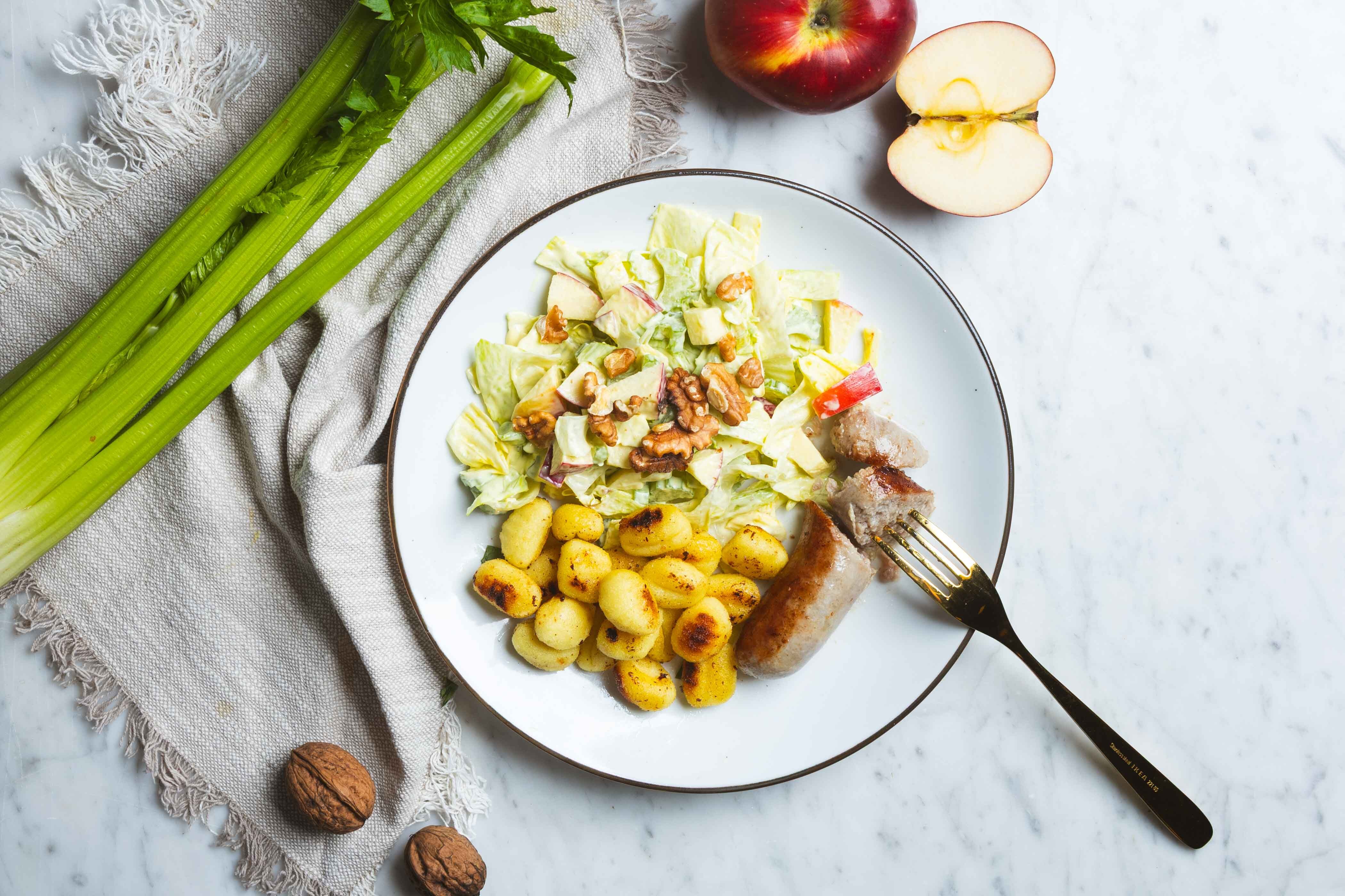 Kalkoenworst met gebakken gnocchi