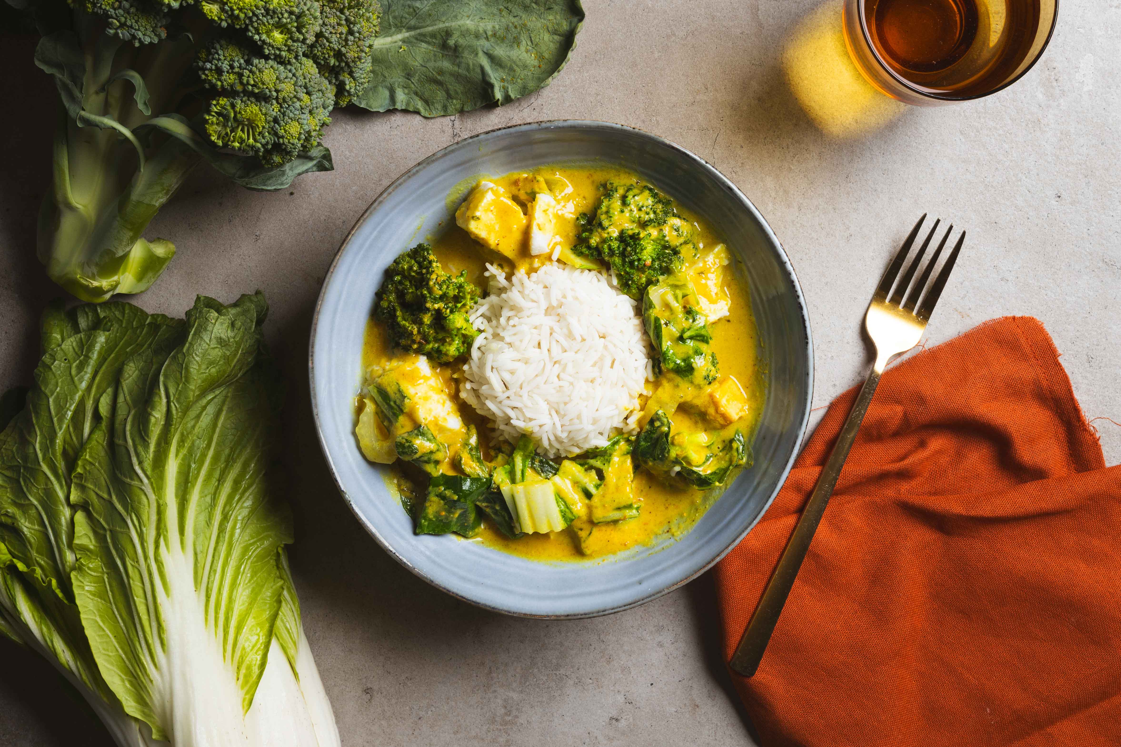 Curry met scholfilet, broccoli