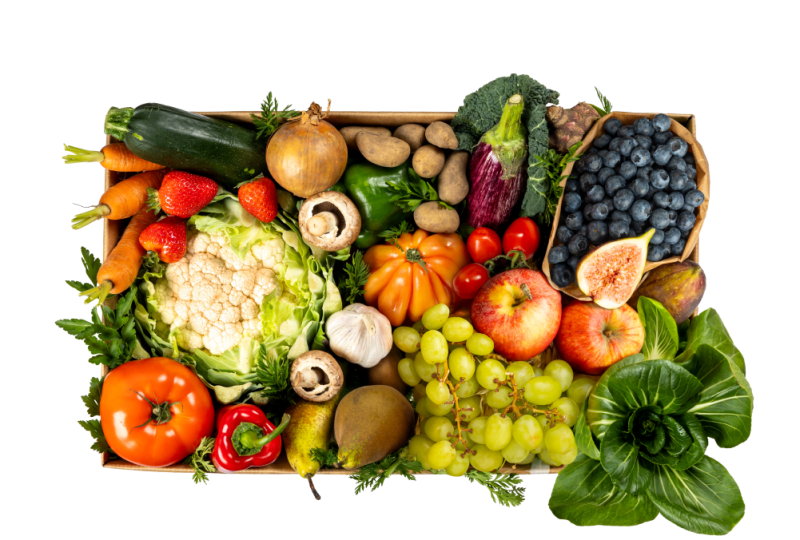 Box met verse groenten en fruit